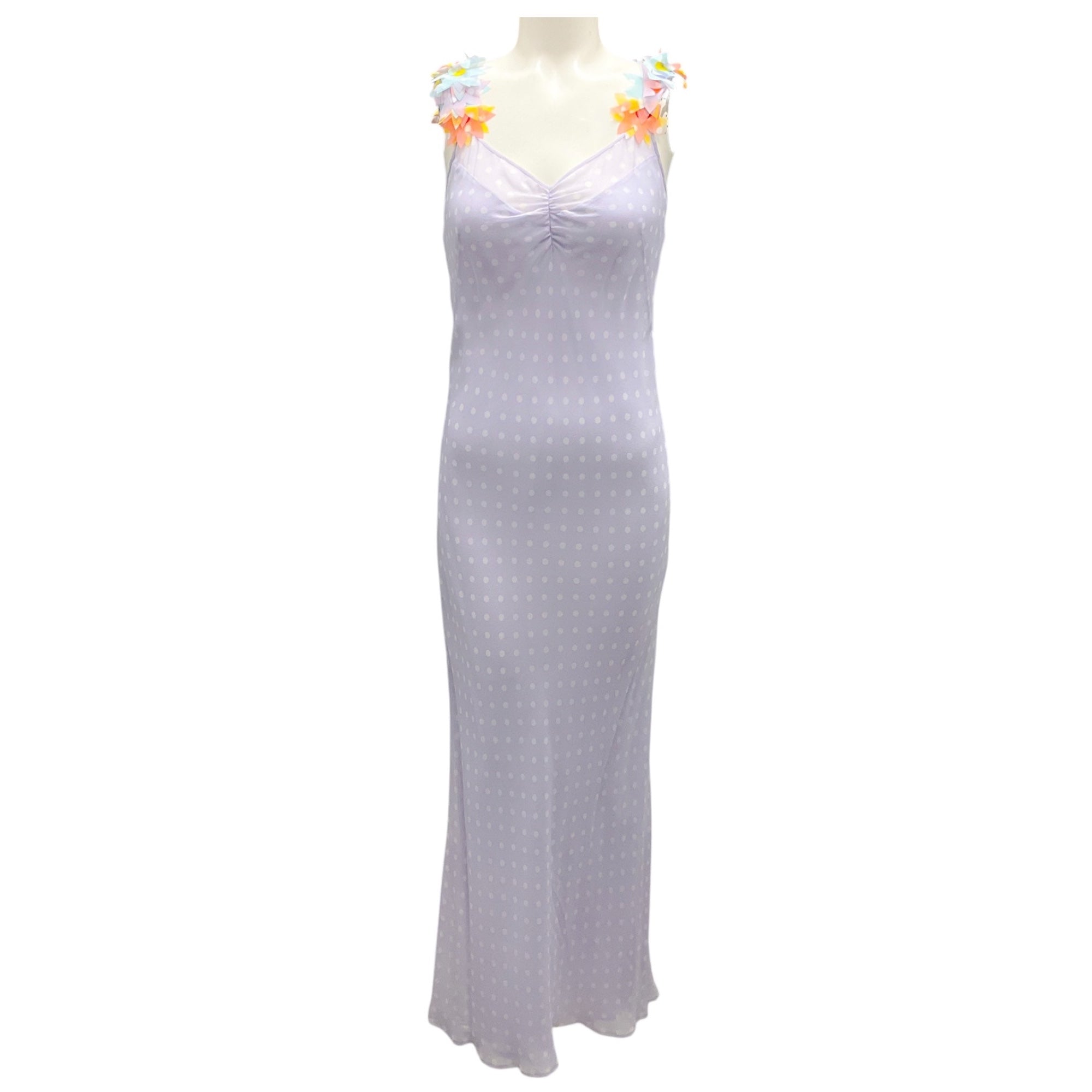 Moschino Cheap & Chic Lilac Floral Applique Dot Print Maxi Dress for Women - Perfect for Weddings, Parties & Special Occasions