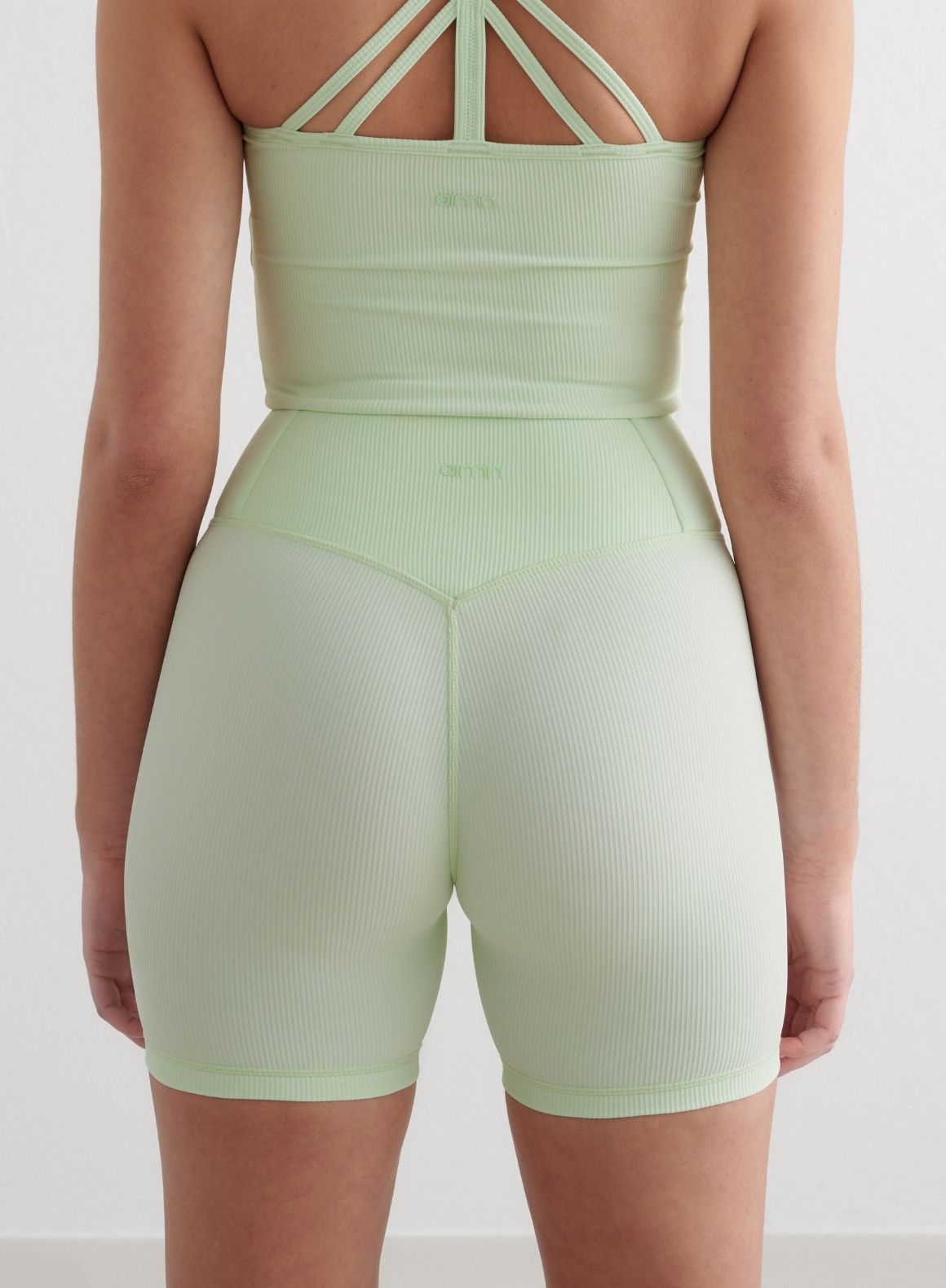 Spearmint Ribbed Performance Midi Biker Shorts - High Waist Workout Shorts for Women, Yoga, Running & Cycling - Comfortable Stretchy Athletic Shorts