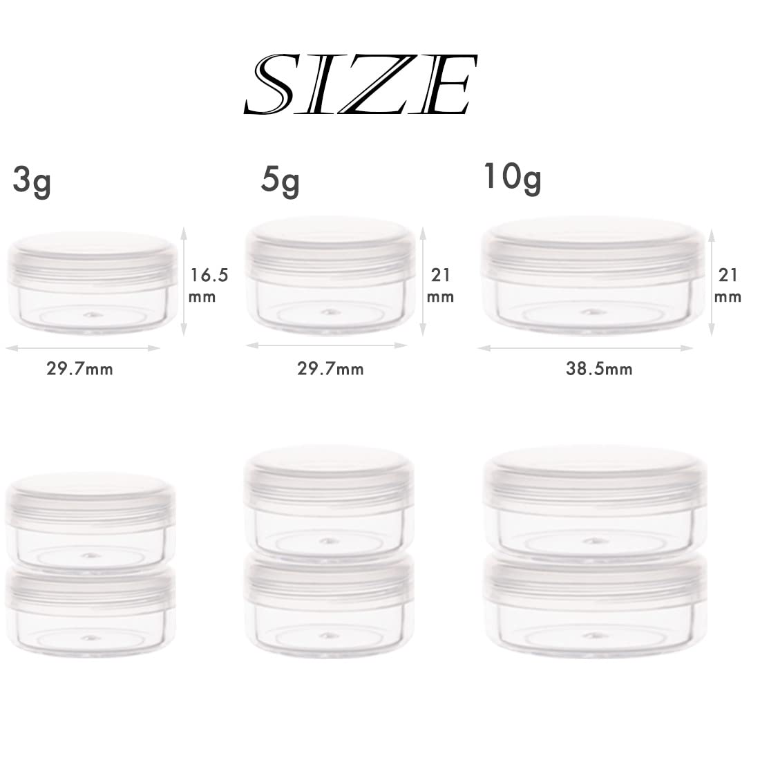 ZEJIA 5 Gram Sample Containers with Lids - Mini Empty Plastic Travel Cosmetic Jars with Labels (200-Pack, Clear) for Makeup, Skincare, Hair Samples & Travel Organization