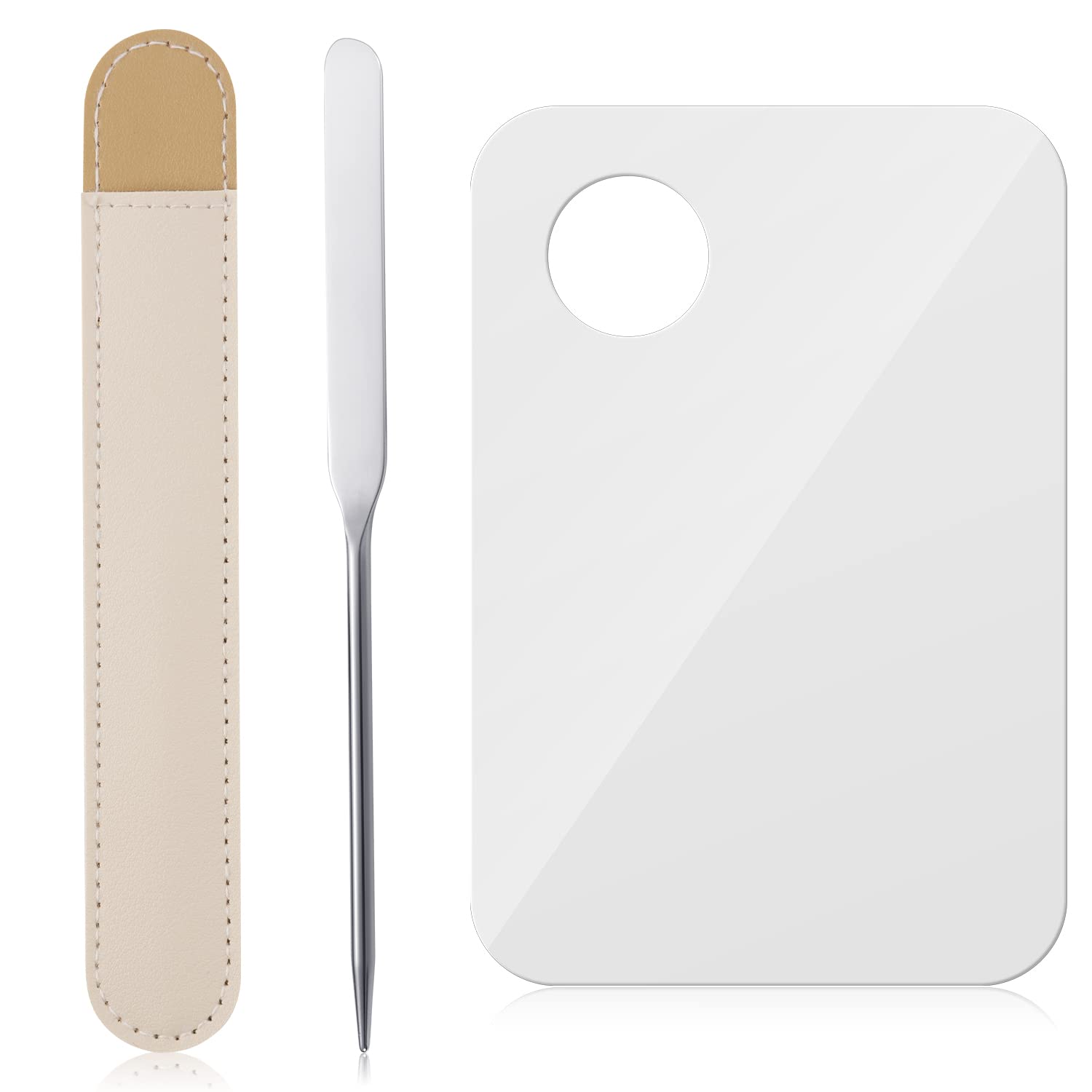 Professional Makeup Spatula Set - 3PCS Ergonomic Foundation Spatulas with Acrylic Mixing Palette for Liquid Foundation, Eyeshadow & Eyelash Application - Perfect for Makeup Artists & Beauty Enthusiasts at Home or Salon