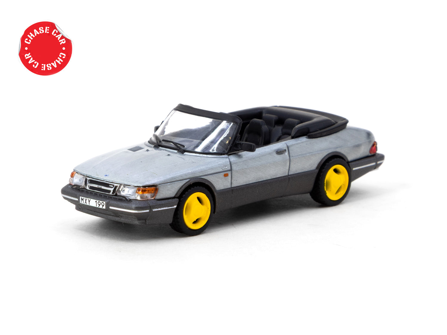 Tarmac Works 1/64 Scale Saab 900 Turbo Convertible Diecast Model Car - Yellow with Tarmac Cards Combo Set - Perfect for Collectors & Display - GLOBAL64