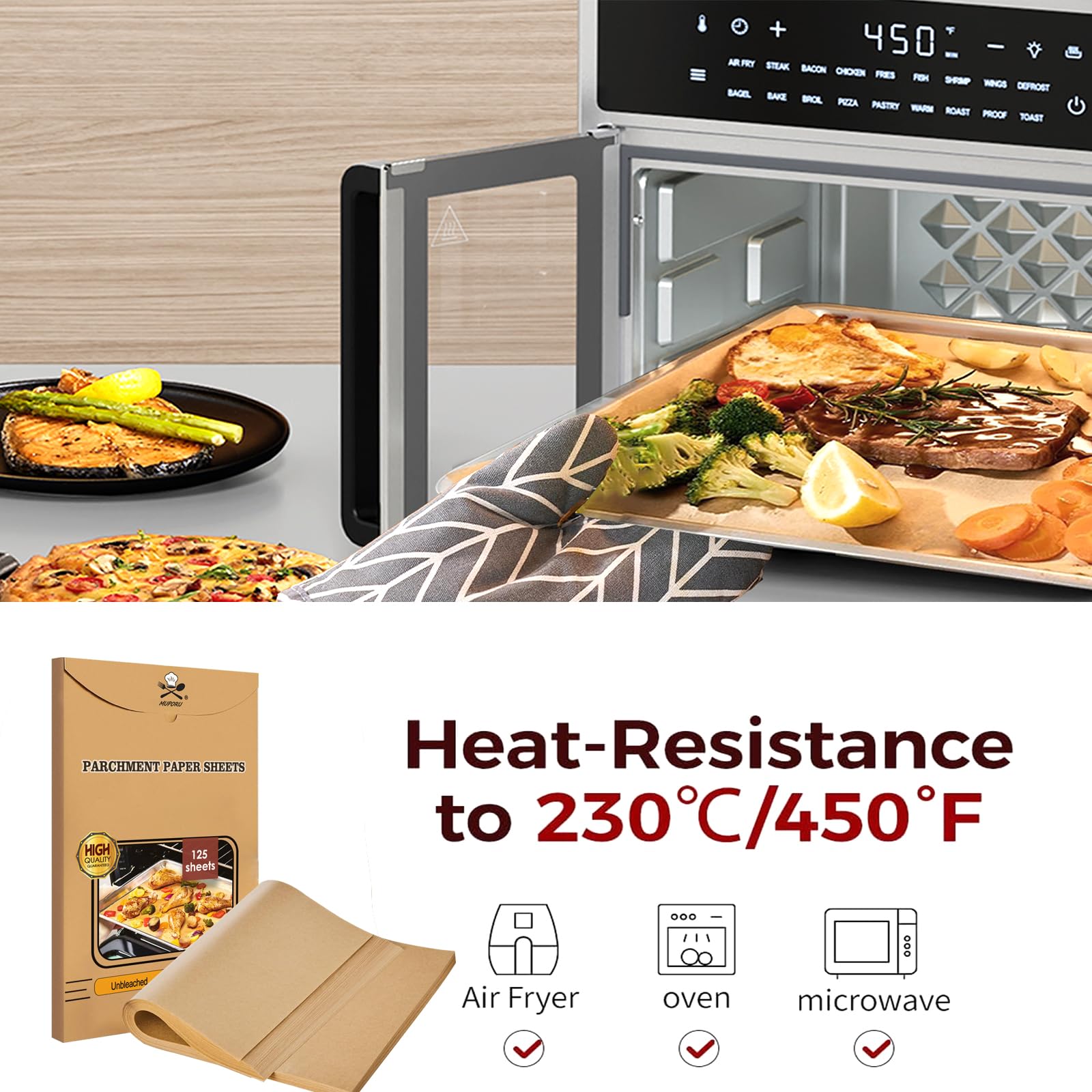 Air Fryer Liners for Emeril Lagasse 26QT XL Air Fryer & French Door 360 Toaster Oven - 200pcs Non-Stick Parchment Paper - Perfect for Baking, Roasting & Healthy Cooking