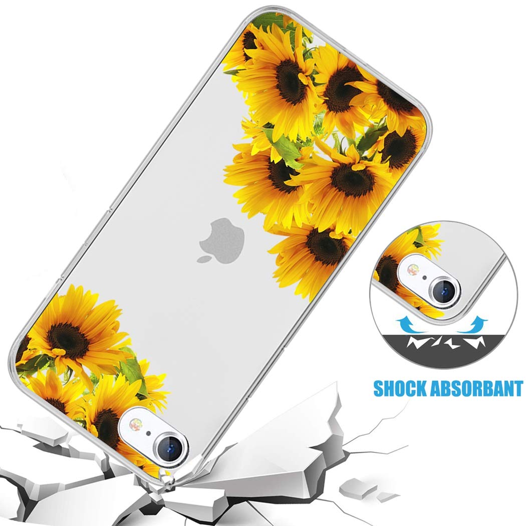 Clear Shockproof TPU Phone Case for iPhone SE 2020/8/7 - Slim Protective Cover with Sunflower Pattern for Women & Girls | Perfect for Everyday Use, Work & Travel