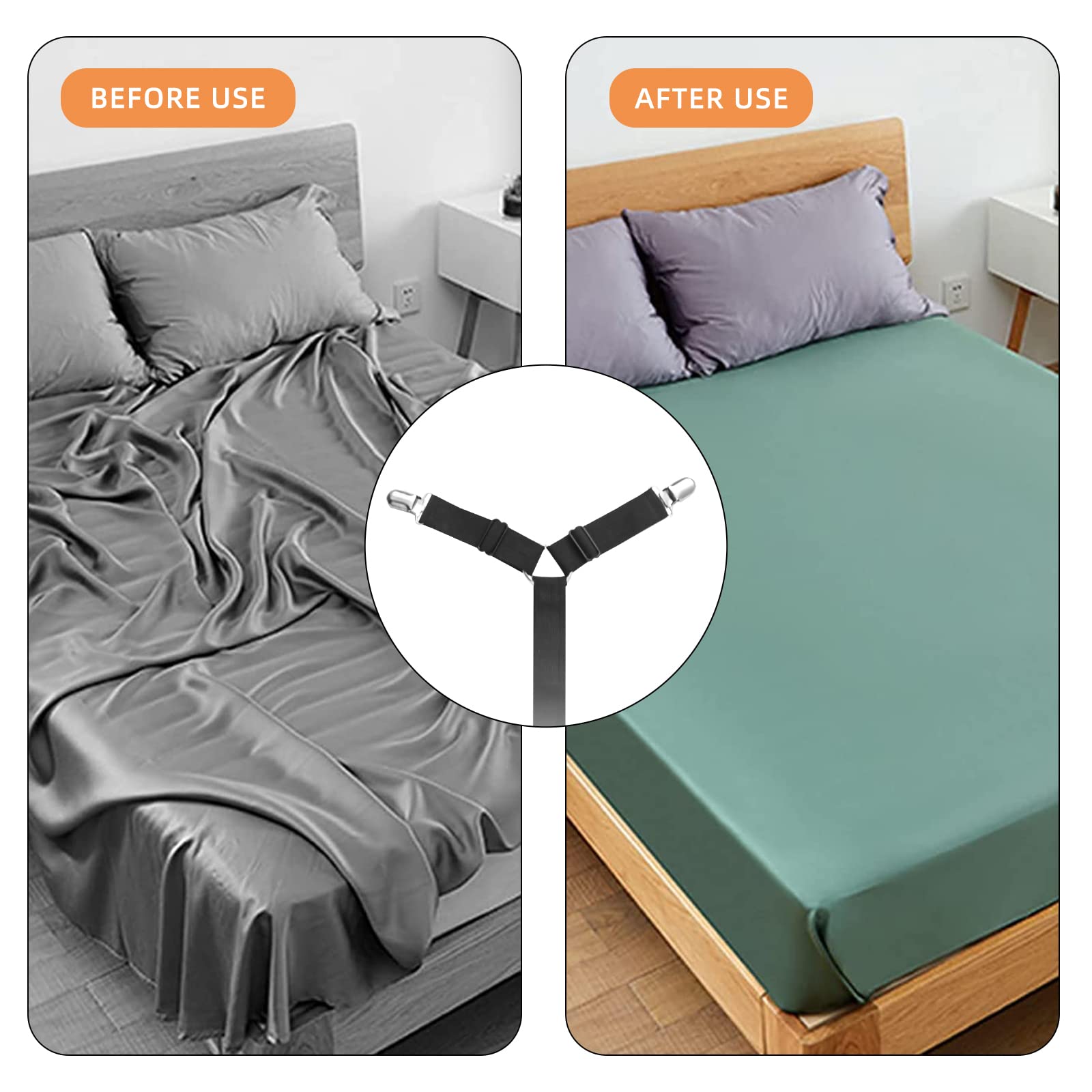 Premium Adjustable Bed Sheet Holder Straps - Strong Elastic Sheet Clips for All Mattress Sizes (Twin, Queen, King) - Keep Sheets Tight & Secure - Perfect for Home, Hotel, Dorm, RV Use