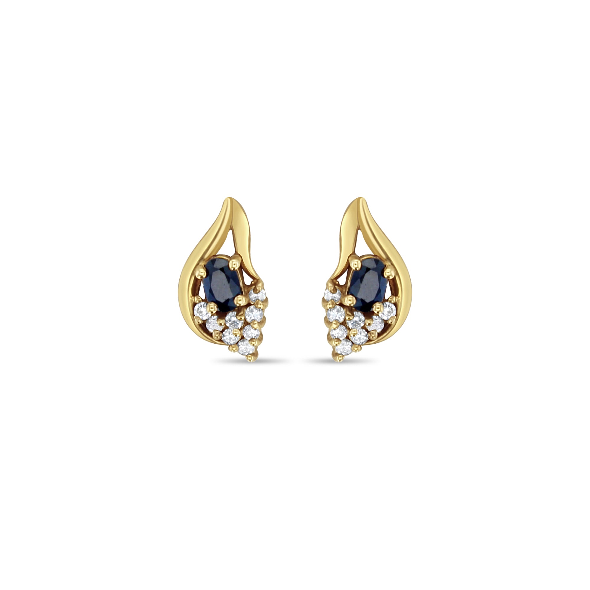 14K Yellow Gold Sapphire & Diamond Stud Earrings for Women - Elegant Gift for Anniversary, Birthday & Special Occasions