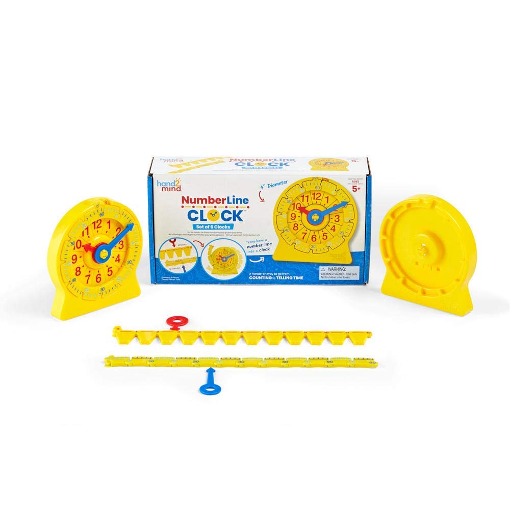 hand2mind NumberLine Clock - Learn to Tell Time Teaching Clock for Kids, Analog Classroom Clock Set of 6 | Math Manipulatives for Elementary Students | Perfect for Homeschool & Classroom Time Telling Practice