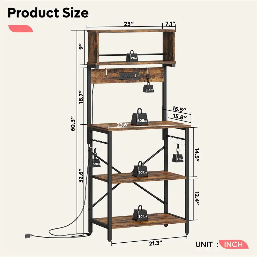 Bestier 60 Inch Bakers Rack with Power Outlet - 5-Tier Coffee Bar Table with Storage Shelf - Perfect for Kitchen, Dining Room, or Home Office Organization & Decor
