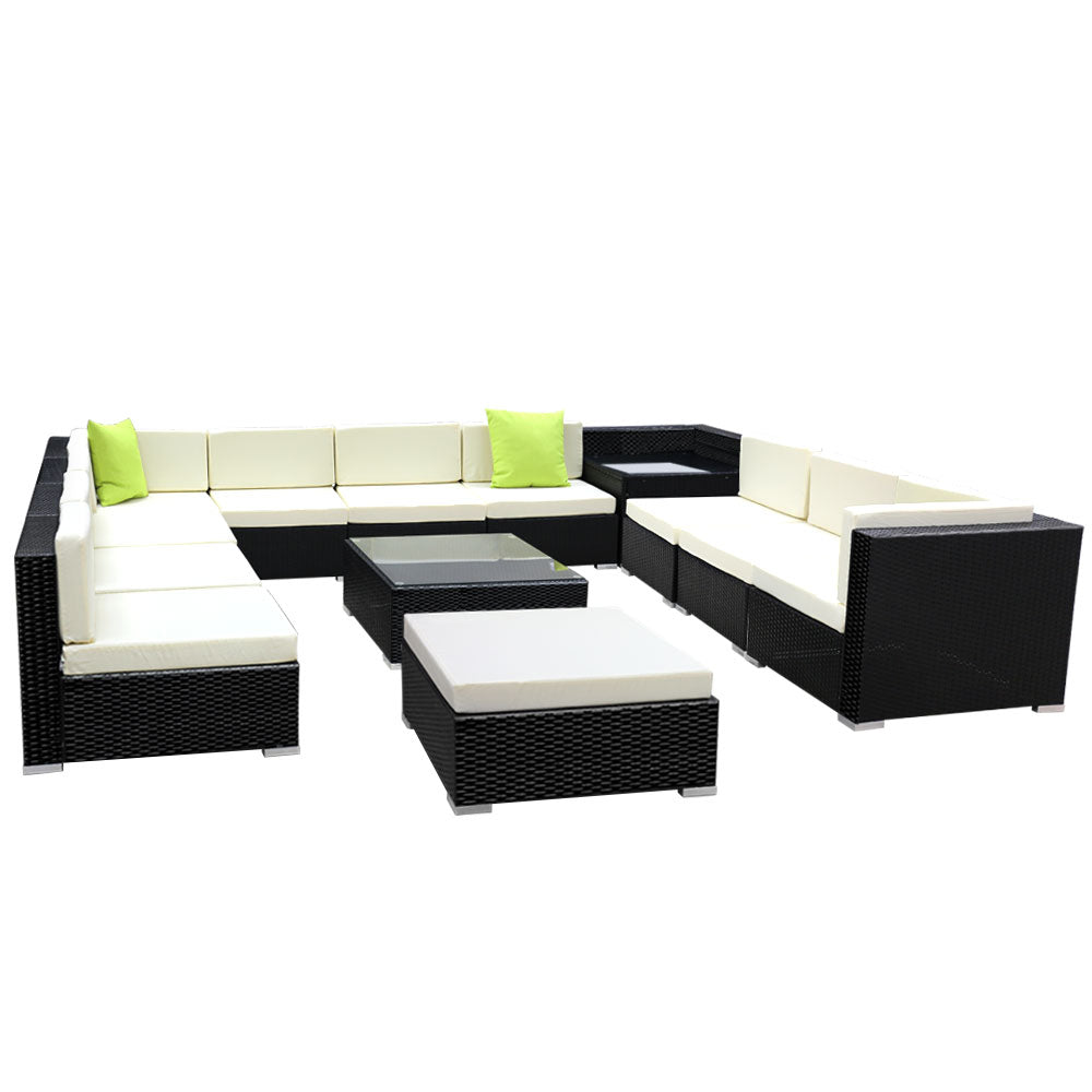 13-Piece Outdoor Wicker Sofa Set - 11-Seater Patio Couch Lounge Furniture for Garden, Poolside, and Backyard Relaxation