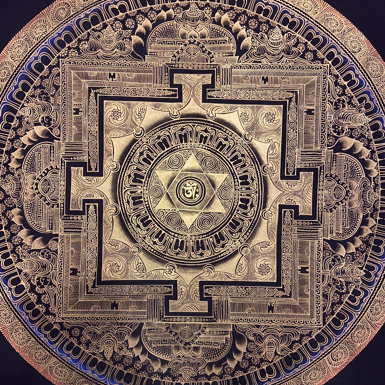 Om Mantra Mandala Thangka Wall Art - Handmade Tibetan Buddhist Spiritual Decor for Meditation & Yoga Spaces