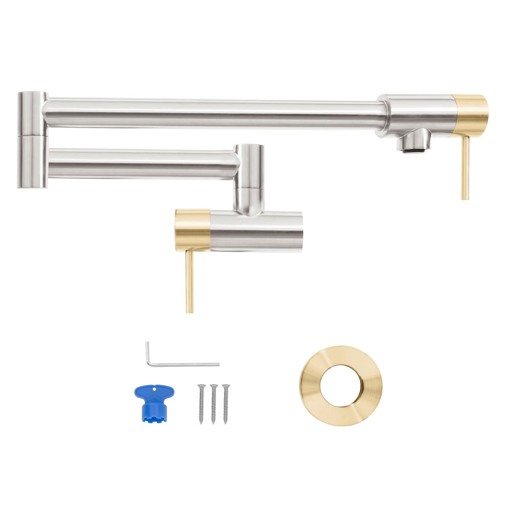 ZLINE Autograph Edition Gemini Pot Filler Faucet - Brushed Nickel & Champagne Bronze Finish - Professional Kitchen Faucet for Stovetop & Cooking Area (GEM FPF ZBNCB) - Perfect for Modern Kitchens & Gourmet Cooking