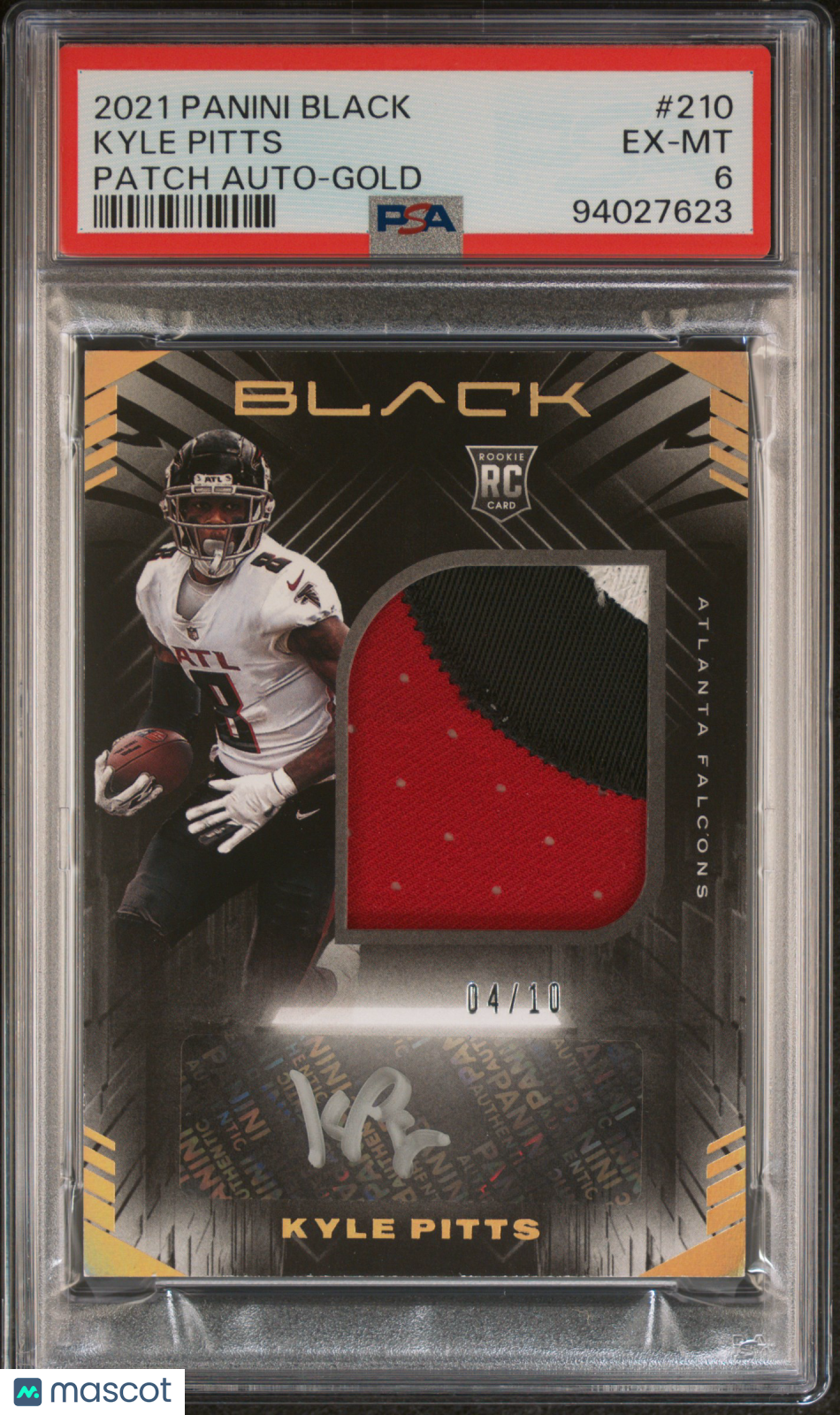 2021 Panini Black Kyle Pitts Rookie Patch Auto Gold 04/10 #210 PSA 6 - Rare Football Trading Card for Collectors & Investors, Perfect for Display Cases & Sports Memorabilia Collections