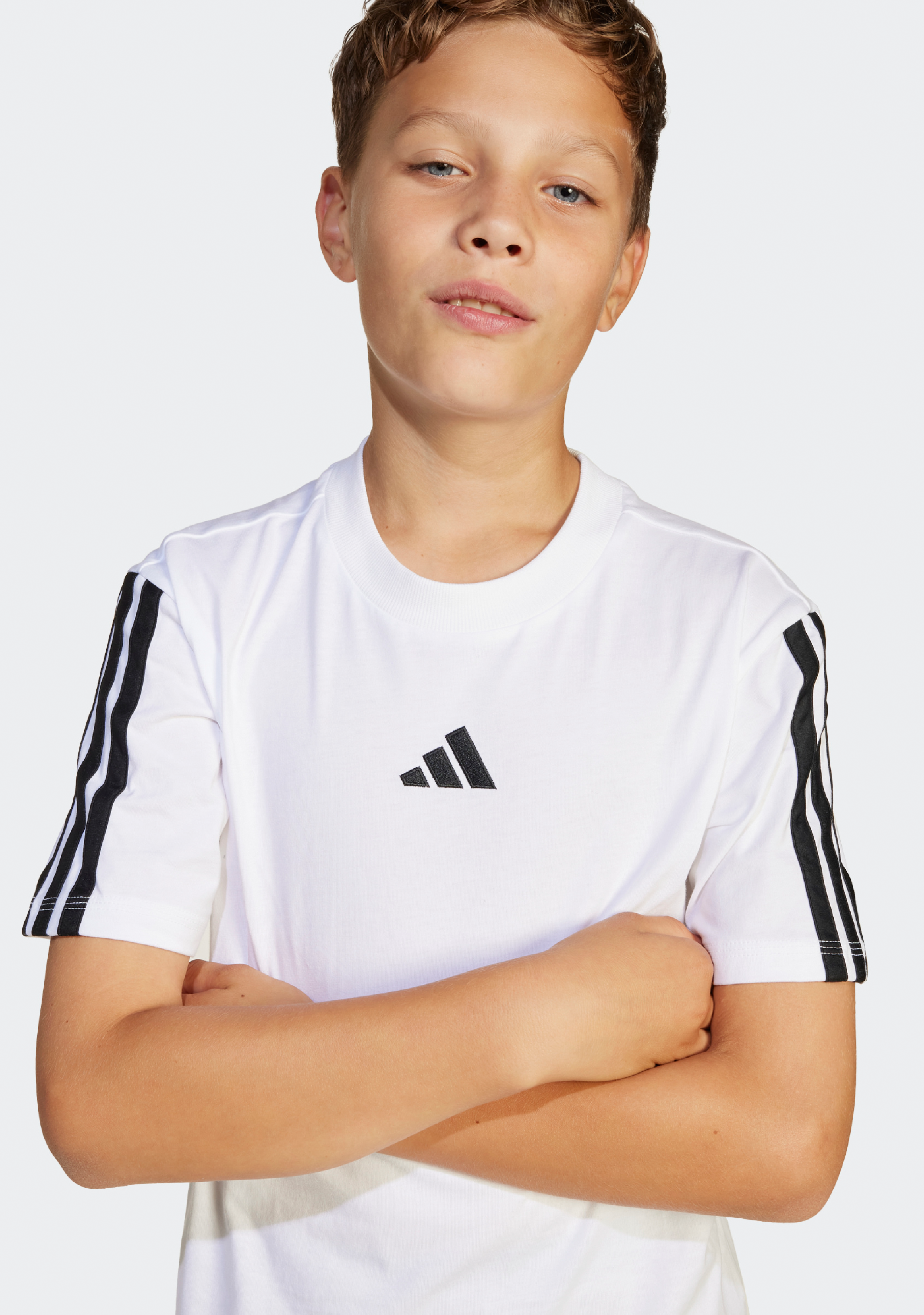 Adidas Kids' 3 Stripe Essentials T-Shirt - Comfortable Cotton Short Sleeve Tee for Boys & Girls - Perfect for School, Play & Everyday Wear
