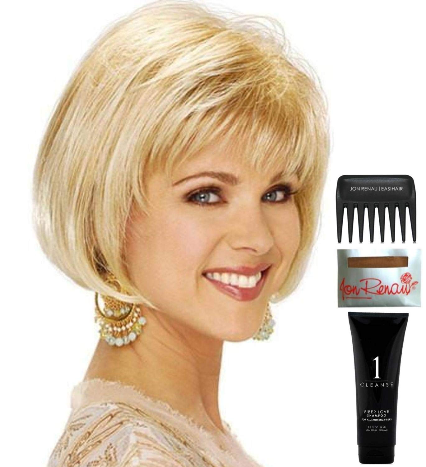 Ellen Wig by Estetica - Bundle of 5 Items: Synthetic Hair Wig, Christy's Wigs Q&A Booklet, 2oz Travel Size Wig Shampoo, Wig Cap & Wide Tooth Comb (Color R18/22) - Perfect for Cosplay, Costume Parties & Everyday Wear