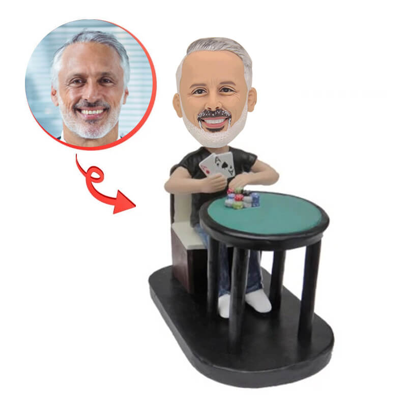 Custom Man Poker Player Bobblehead - Personalized Poker Enthusiast Bobblehead Doll - Perfect for Game Nights, Poker Tournaments & Gag Gifts