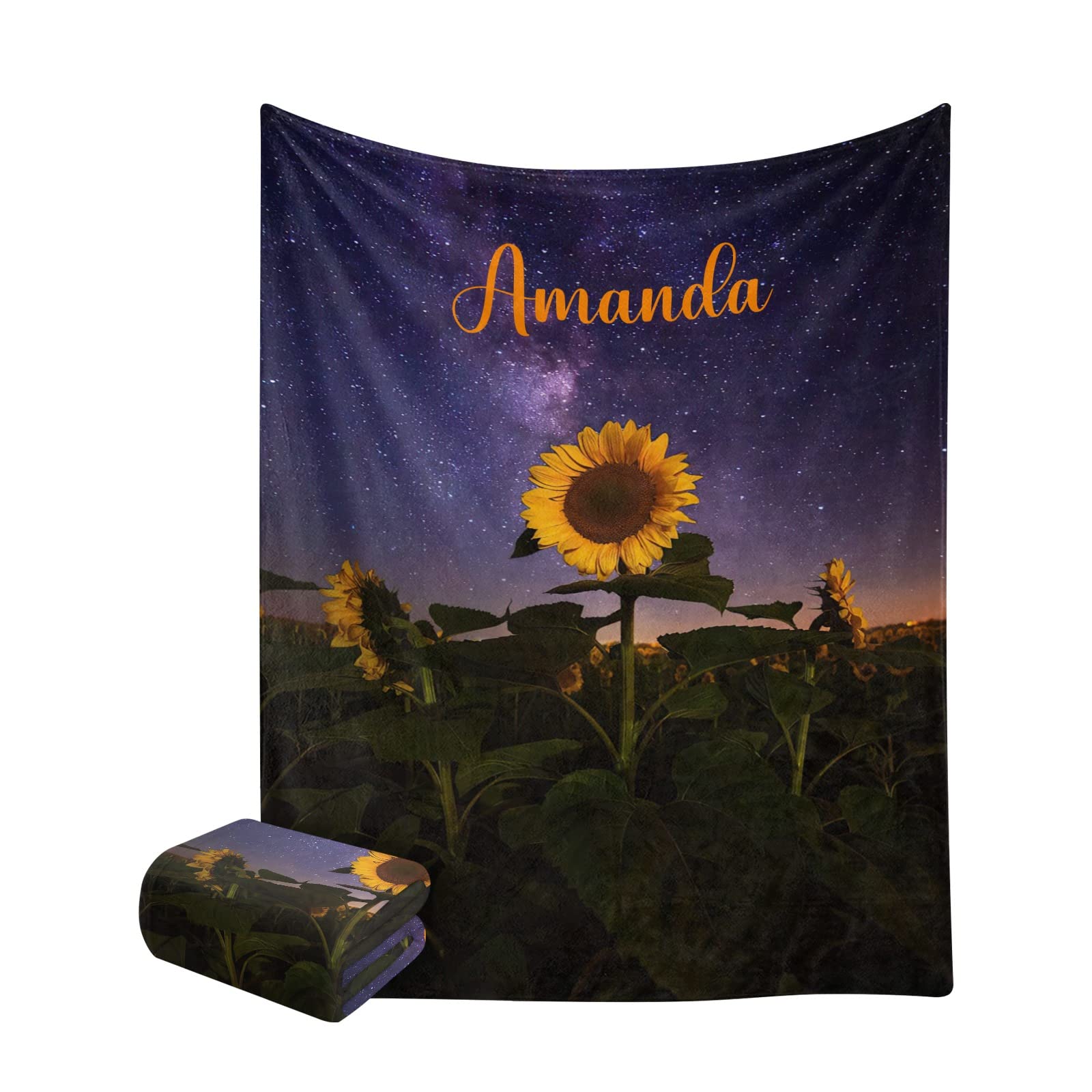 Personalized Name Sunflower Night Sky Fleece Blanket - 50