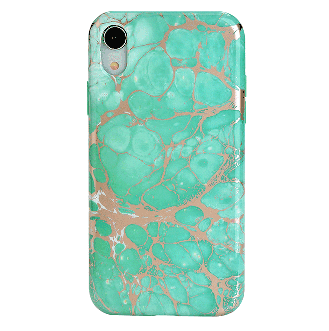 Turquoise Rose Gold Chrome iPhone Case - Stylish Protective Cover for iPhone 13/14/15 Pro Max - Trendy Fashion Accessory for Women & Girls - Perfect for Everyday Use, Travel & Gifting