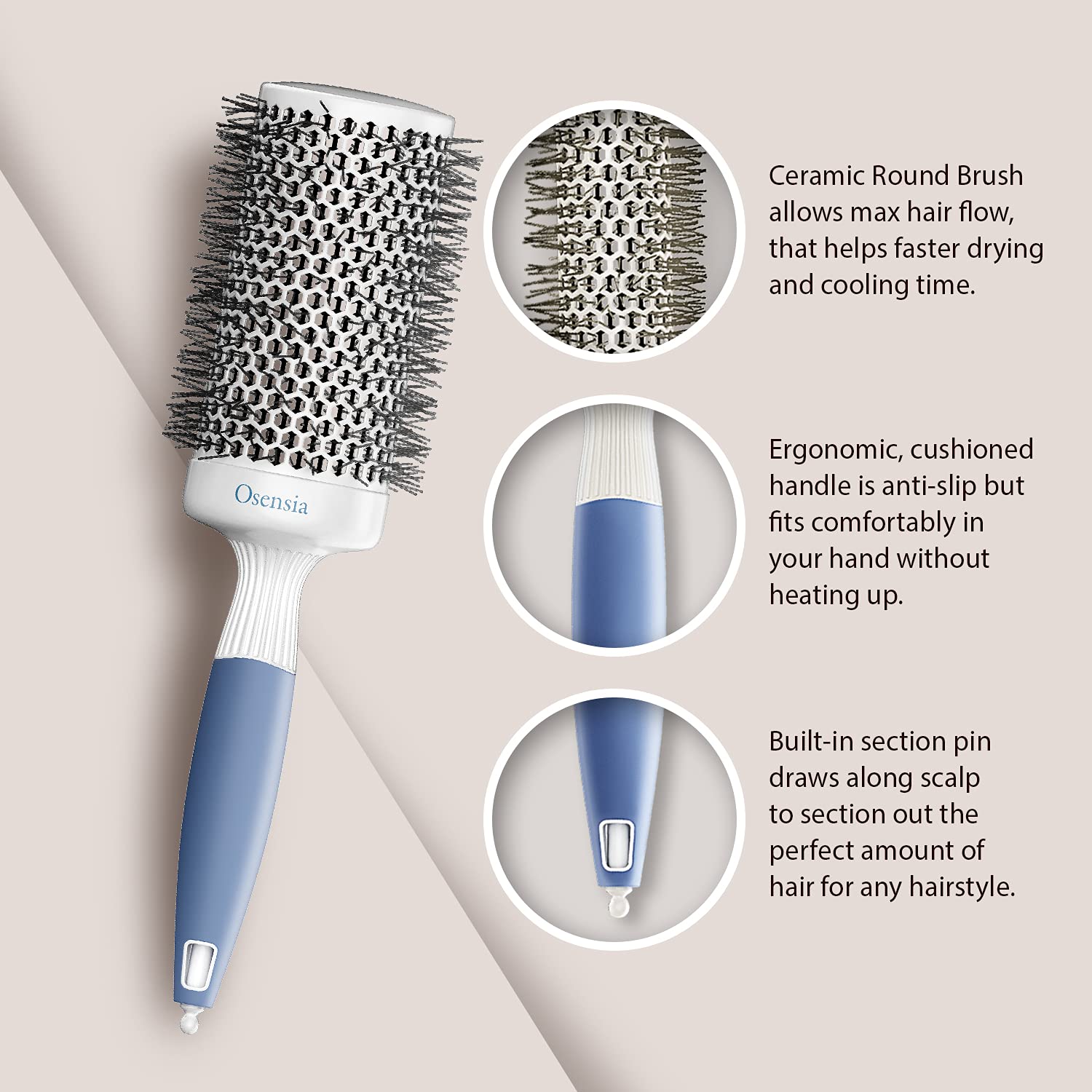 Professional Hair Brush Set - 2 Inch Round Brush & Detangling Paddle Brush for Blow Drying - Nylon & Boar Bristle Combo for Thick Hair - Perfect for Salon Styling & Home Hair Care