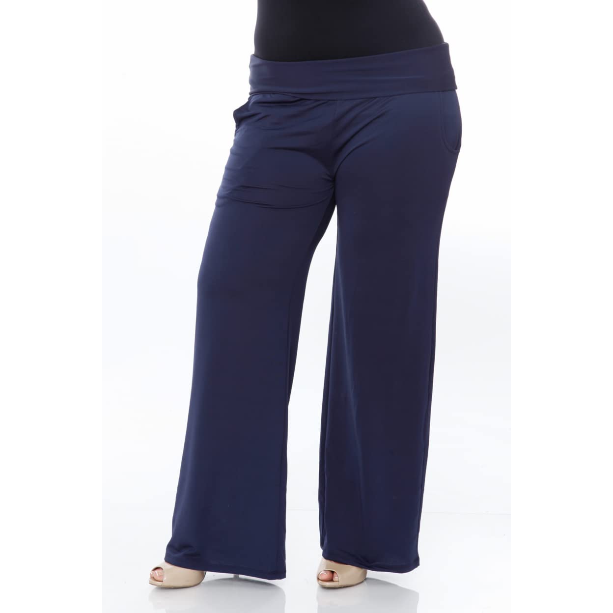 White Mark Women's Solid Wide Leg Palazzo Pants - Navy Blue | Comfortable Casual & Office Wear for Women