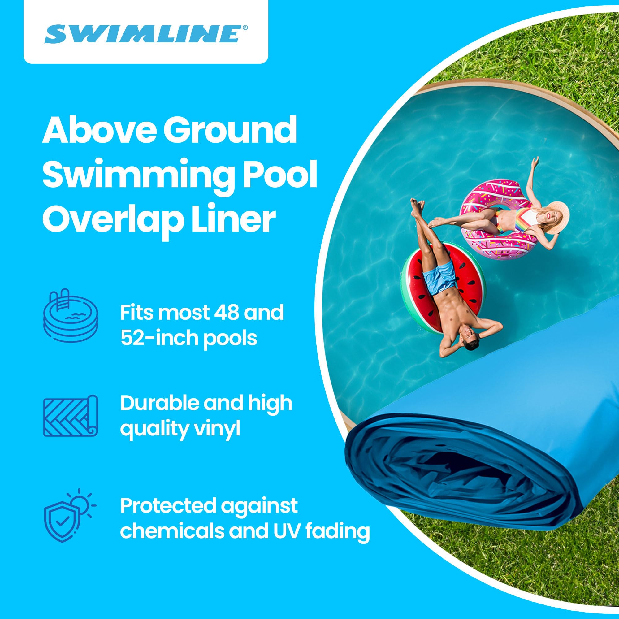 Swimline LI214820 21-Foot Solid Blue Round Above Ground Swimming Pool Overlap Liner - 20 Gauge Vinyl Liner for 48 to 52-Inch Pool Walls | Durable & Weather-Resistant for Backyard, Family Fun, Summer Parties