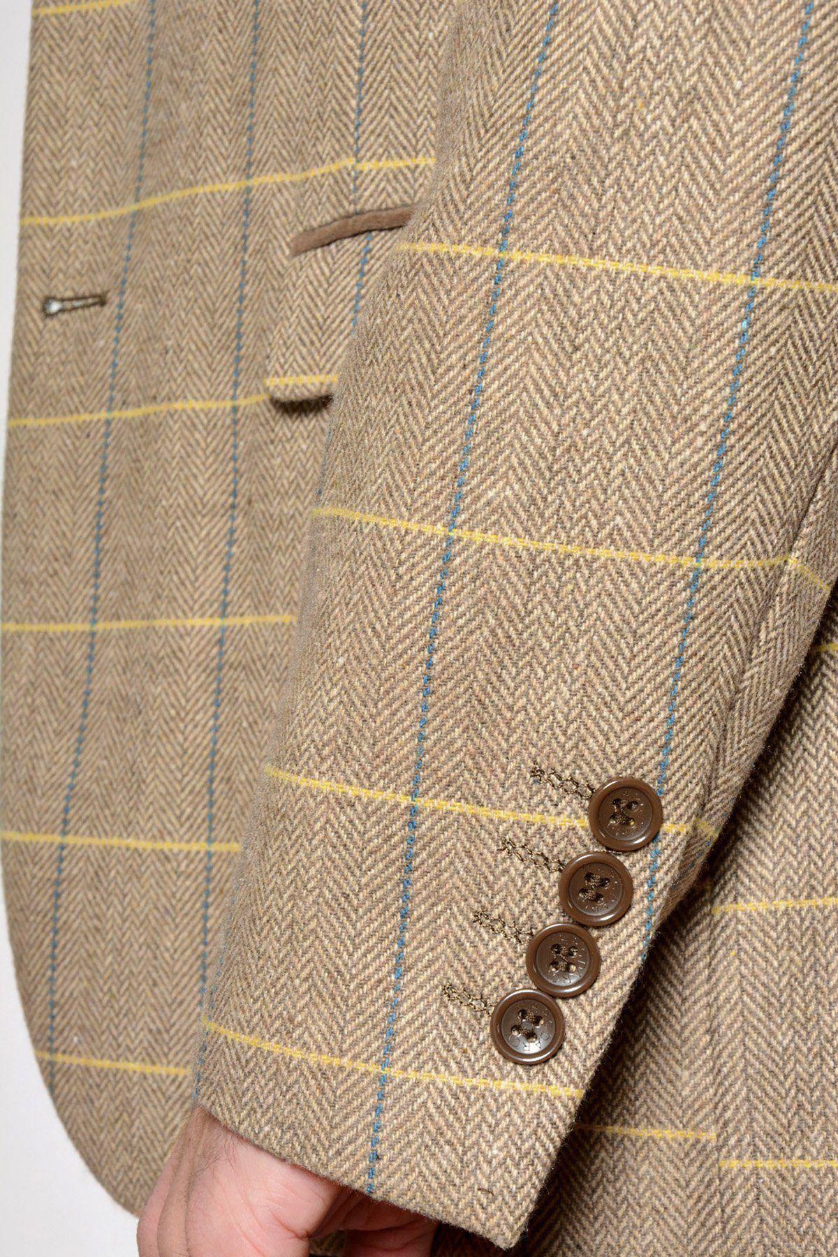 DX7 Men's Oak Tweed Check Blazer - Classic Wool Blend Sport Coat for Business, Office & Formal Events