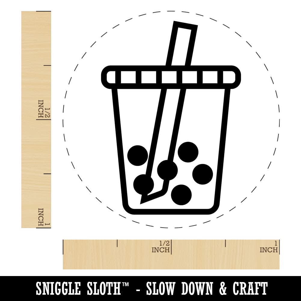 Boba Bubble Milk Tea Self-Inking Rubber Stamp - 1 Inch Medium Size with Red Ink for DIY Crafts, Scrapbooking & Planner Decoration - Perfect for Tea Lovers & Stationery Enthusiasts
