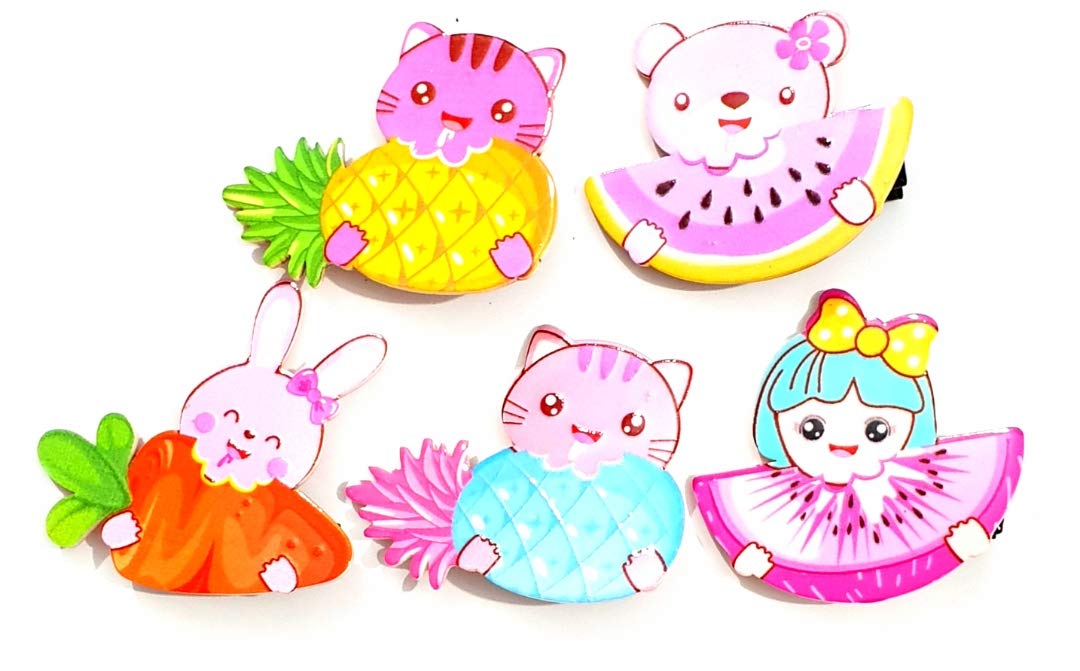 HOMEMATES 5pcs Cute Fruit Cat Girl Hair Clips Set - Colorful Barrettes for Toddler Girls, Kids Hair Accessories - Perfect for School, Parties & Daily Wear