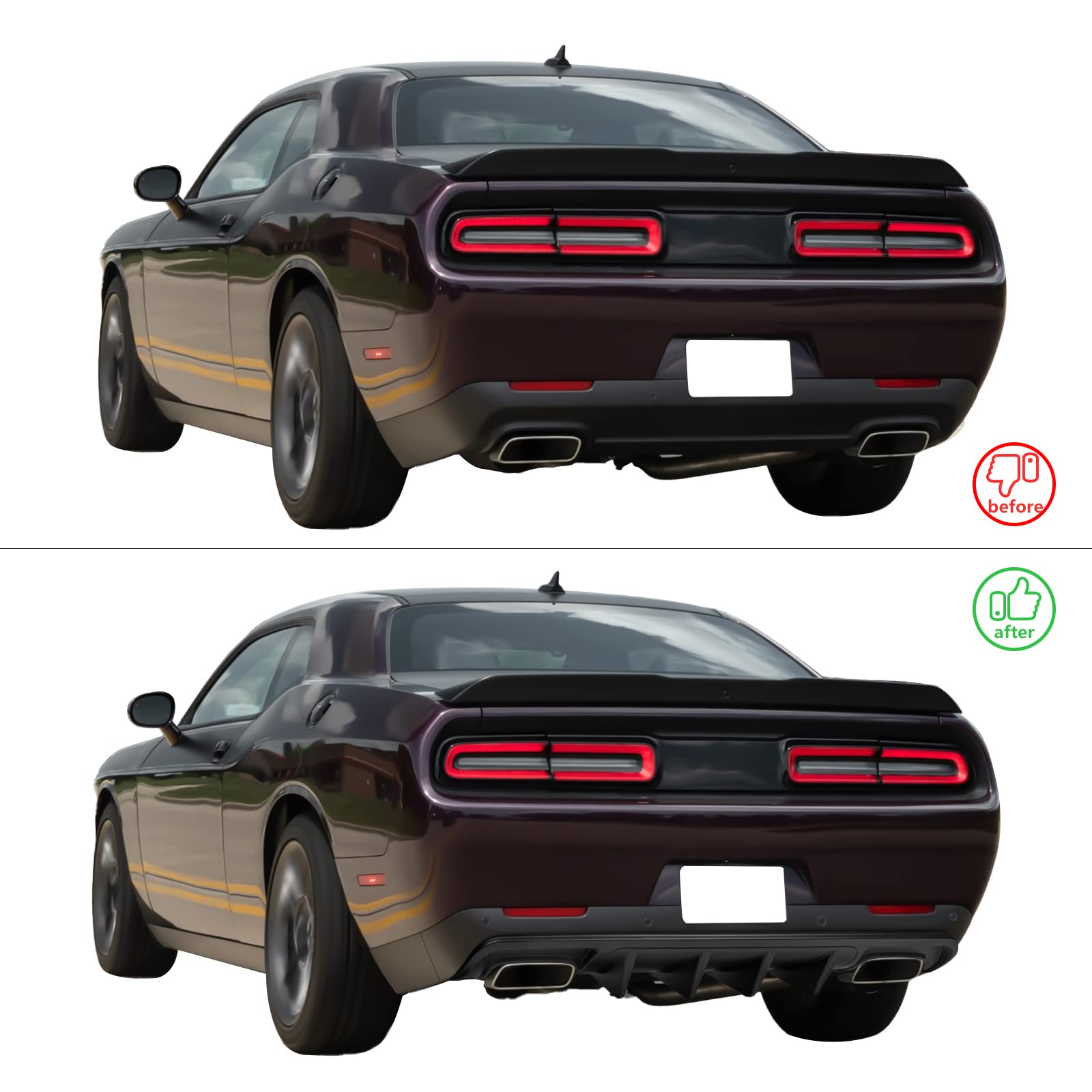 IKON MOTORSPORTS V3 Style Rear Diffuser for 2015-2023 Dodge Challenger - Matte Black PP Bumper Lip Spoiler with Shark Fins | Aggressive Styling & Enhanced Aerodynamics for Street Racing & Car Shows