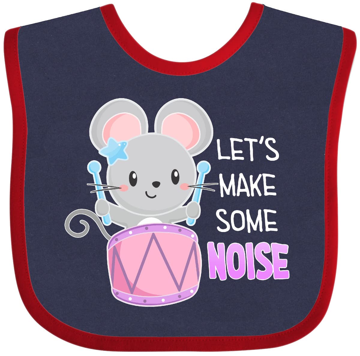 Inktastic Let's Make Some Noise Cute Mouse Drummer Baby Bib - Adorable Musical Themed Drool Bib for Infants & Toddlers - Perfect for Playtime, Music Classes & Photo Shoots