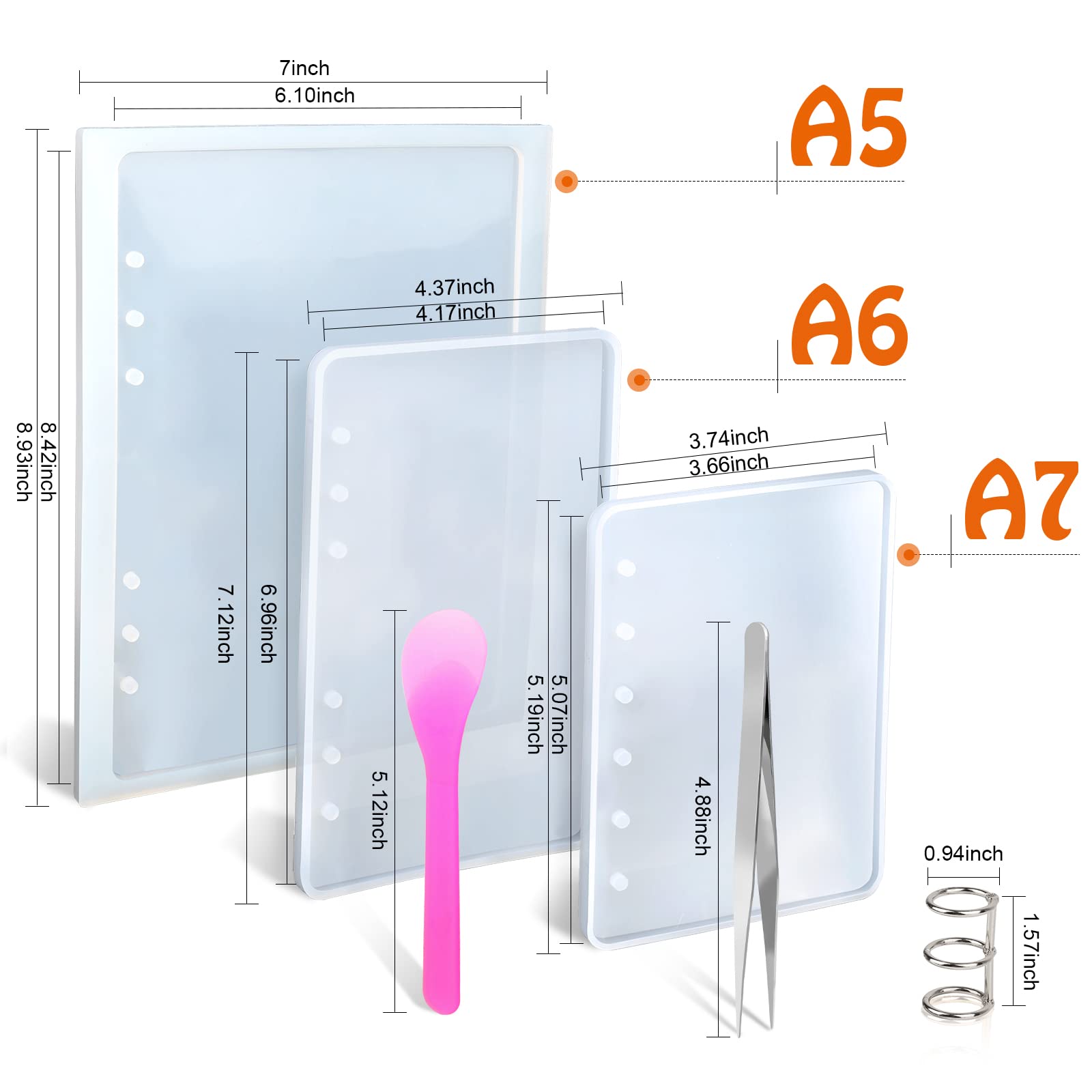 LEOBRO 3Pcs A5 A6 A7 Notebook Cover Silicone Molds for Resin Crafts - DIY Epoxy UV Resin Notebook Covers with Book Binder Rings - Perfect for Scrapbooking, Journaling, and Handmade Gift Making