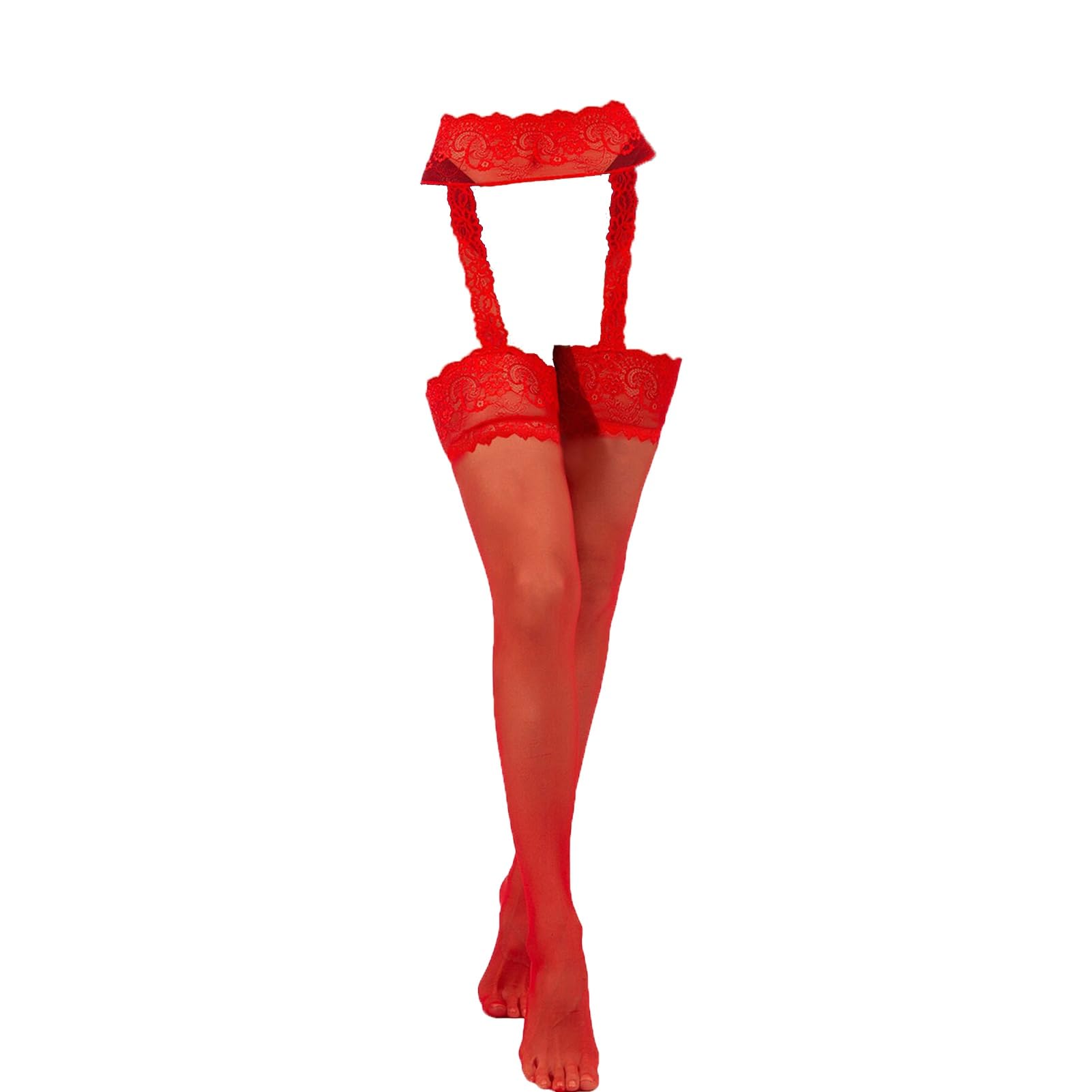 Passion's Delight Women's Thigh High Stockings - Sexy Sheer Nylon Hosiery Tights with Lace Trim for Date Night & Special Occasions