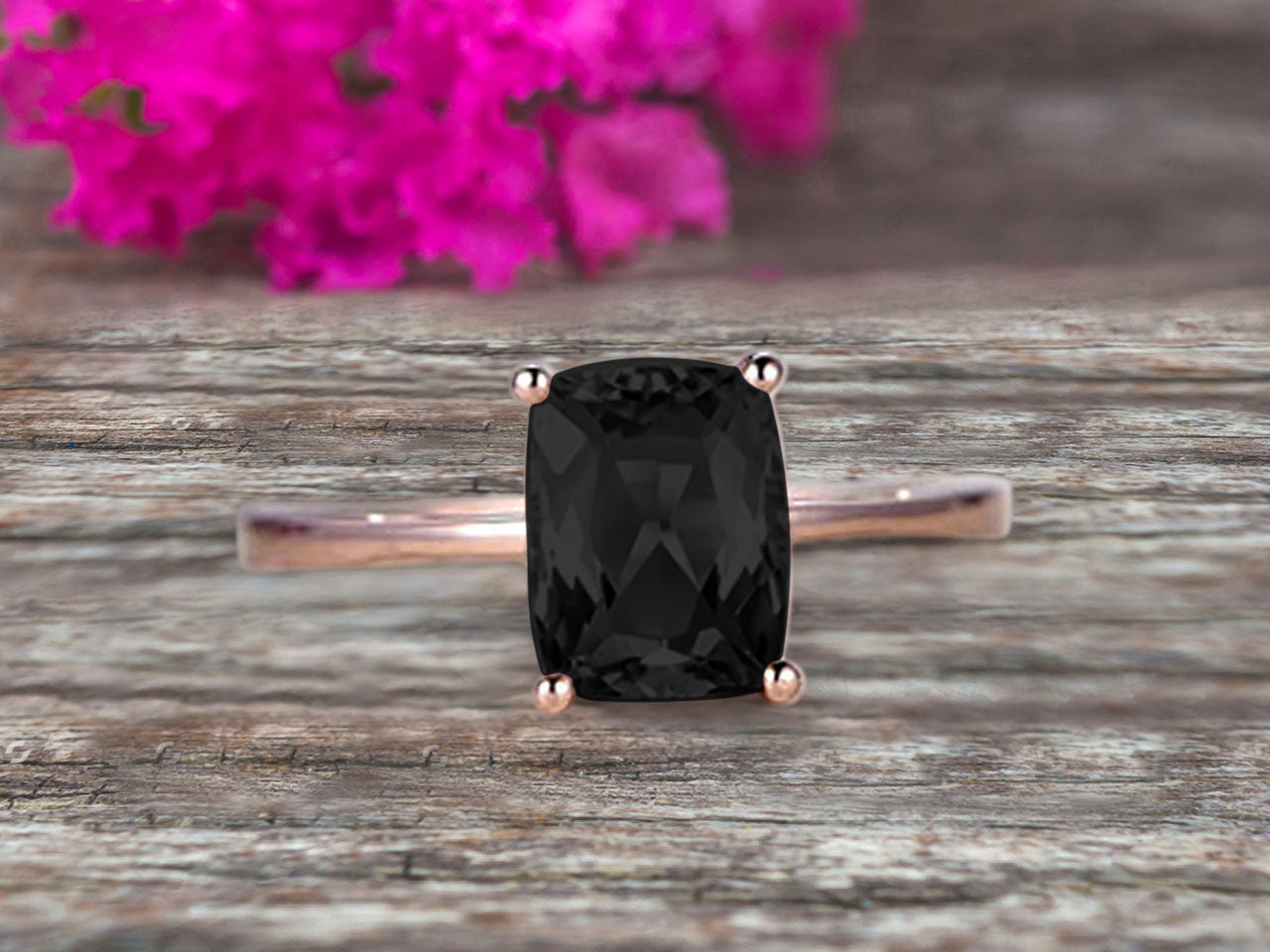 10K Rose Gold Cushion Cut Black Diamond Moissanite Engagement Ring - Solitaire Promise Ring for Women, Anniversary Gift for Her, Personalized Bridal Jewelry - Perfect for Proposals, Weddings & Special Occasions