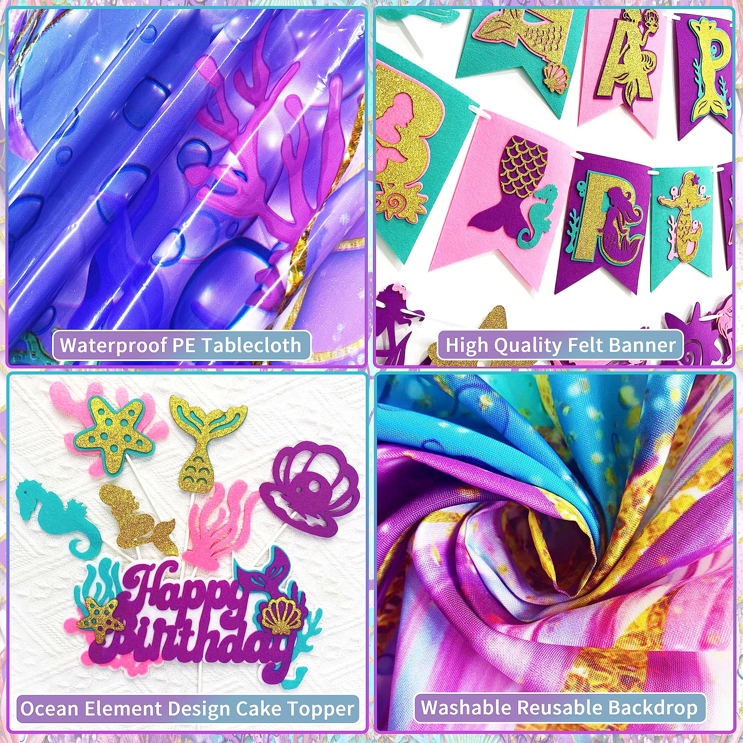 109Pcs Mermaid Birthday Party Decorations Kit for Girls - Includes Tablecloth, Backdrop, Banners, Cake Toppers, Foil & Latex Balloons, Fringe Curtains - Perfect for Mermaid Themed Parties, Baby Showers & Under the Sea Events