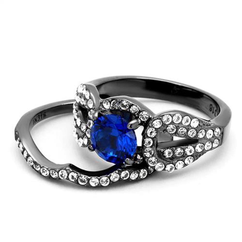 London Blue Spinel Wedding Ring Set for Women - Stainless Steel Jewelry for Brides