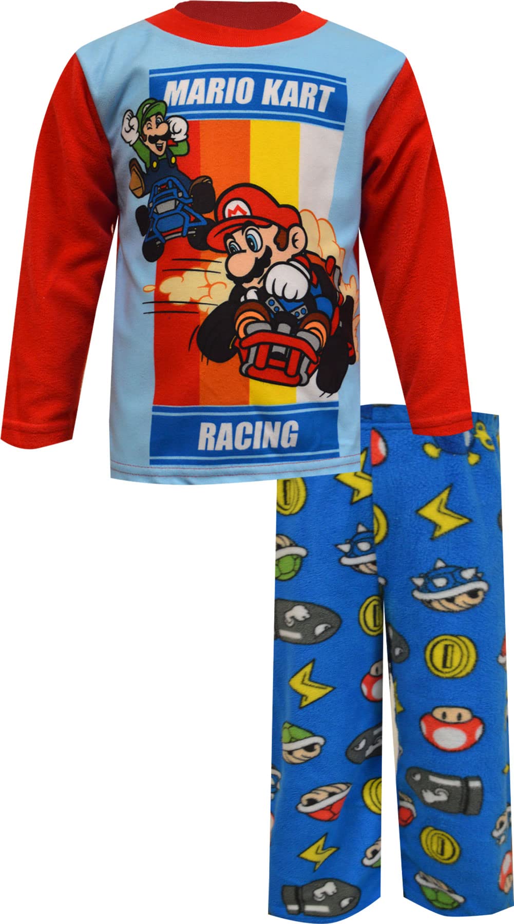 Nintendo Boys Mario Kart Racing 2-Piece Fleece Pajama Set - Size 8, Blue - Cozy Sleepwear for Kids & Fun Gaming Themed Outfit