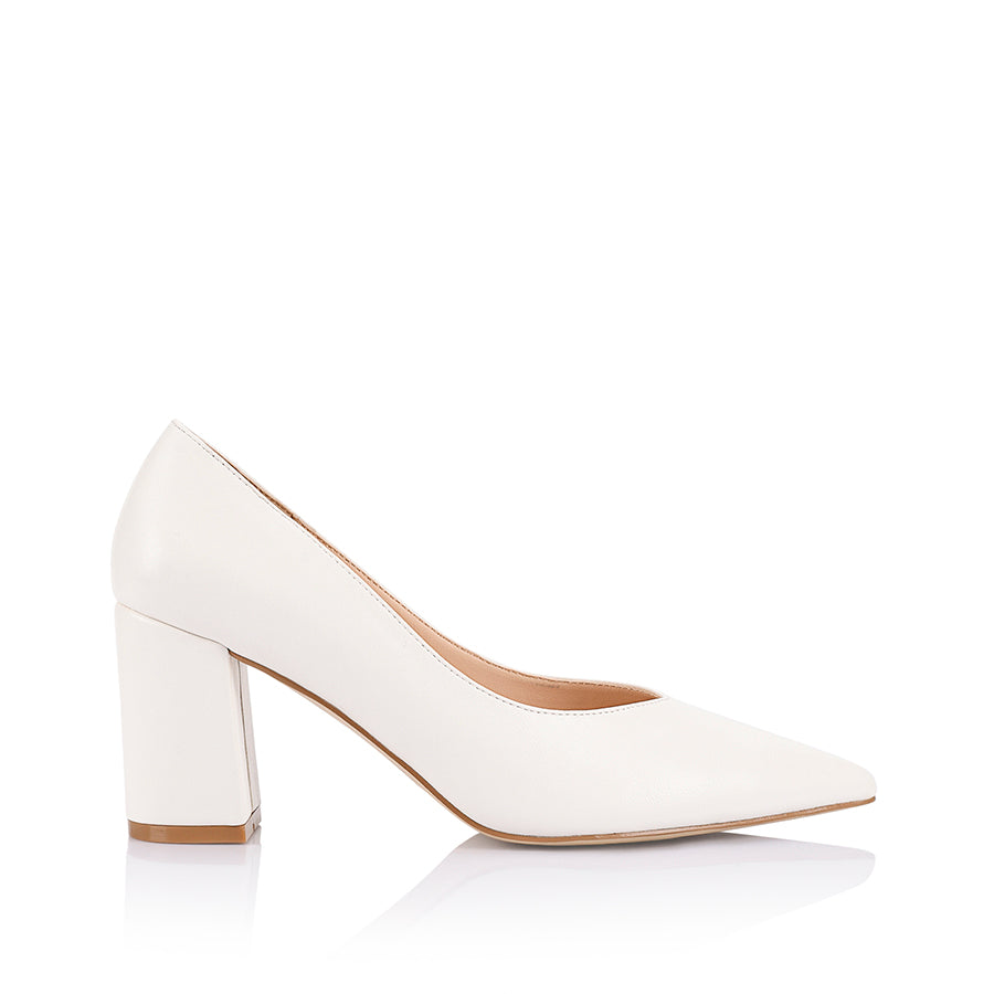 Elliot Block Heel Pumps for Women - Comfortable Chunky Heel Shoes in Chalk White | Perfect for Office, Wedding & Party Wear