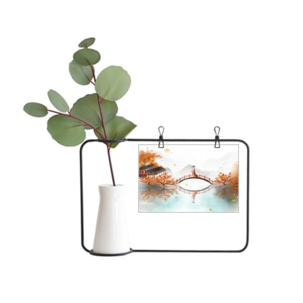DIYthinker Jincheng Autumn Chinese Style Watercolor Metal Picture Frame & Ceramic Vase Set - Elegant Home Decor for Living Room, Bedroom, Office
