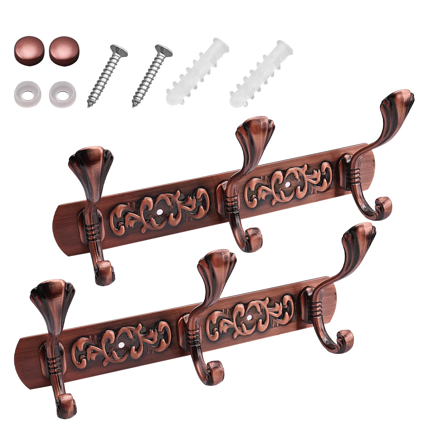 Sturdy Wall Mounted Coat Rack with 3 Stainless Steel Hooks - Space Saving Entryway Organizer for Coats, Hats, Towels & Keys - Elegant Red Copper Finish (2 Pack) - Perfect for Bathroom, Bedroom & Hallway Organization