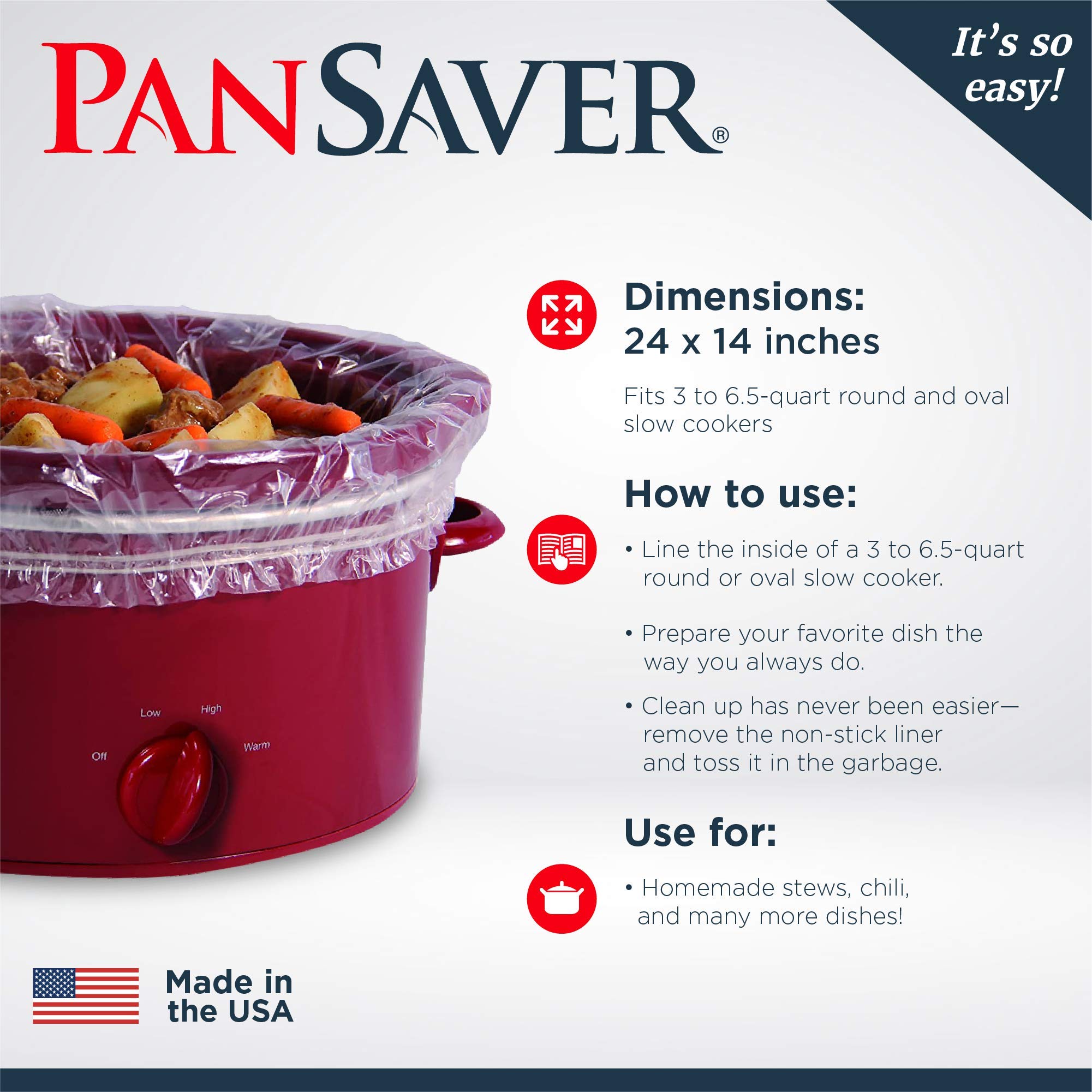 PanSaver Slow Cooker Liners with Sure Fit Band - Disposable Cooking Bag Liners (4 Pack) | Easy Cleanup for Pot Roasts, Stews & Meal Prep