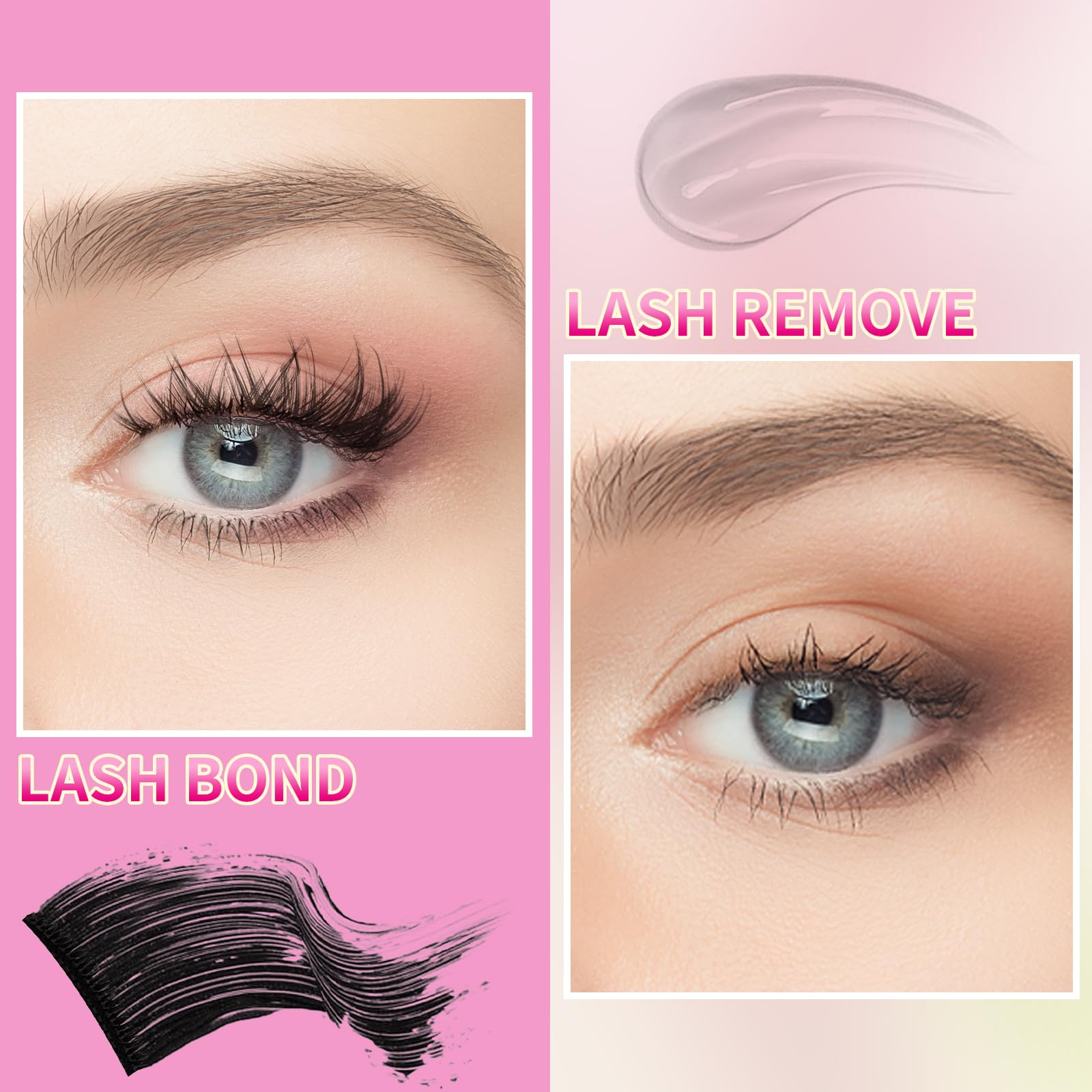 2 in 1 Lash Bond & Remover - 24H Waterproof Eyelash Glue & Gentle Remover | Super Strong Hold, Fast Removal No Residue | Professional Lash Extensions Adhesive for Sensitive Eyes | Perfect for Daily Use, Special Occasions & Salon Applications