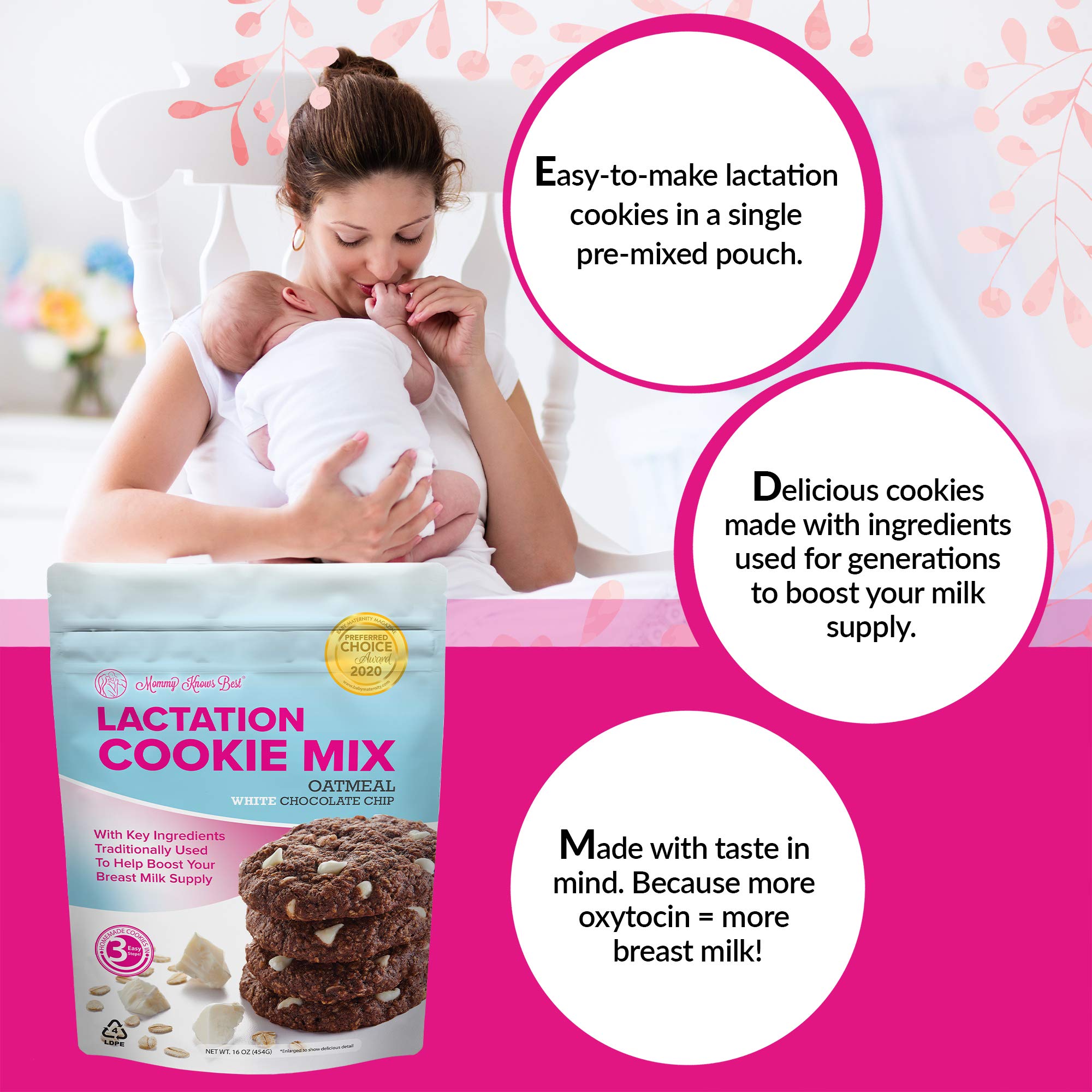 Lactation Cookies Mix for Breastfeeding Moms - Oatmeal Cookie Supplement to Increase Breast Milk Supply, White Chocolate Chip, 1 Pound (Pack of 1) - Perfect for Postpartum Nursing, Late Night Snacking & Milk Production Support