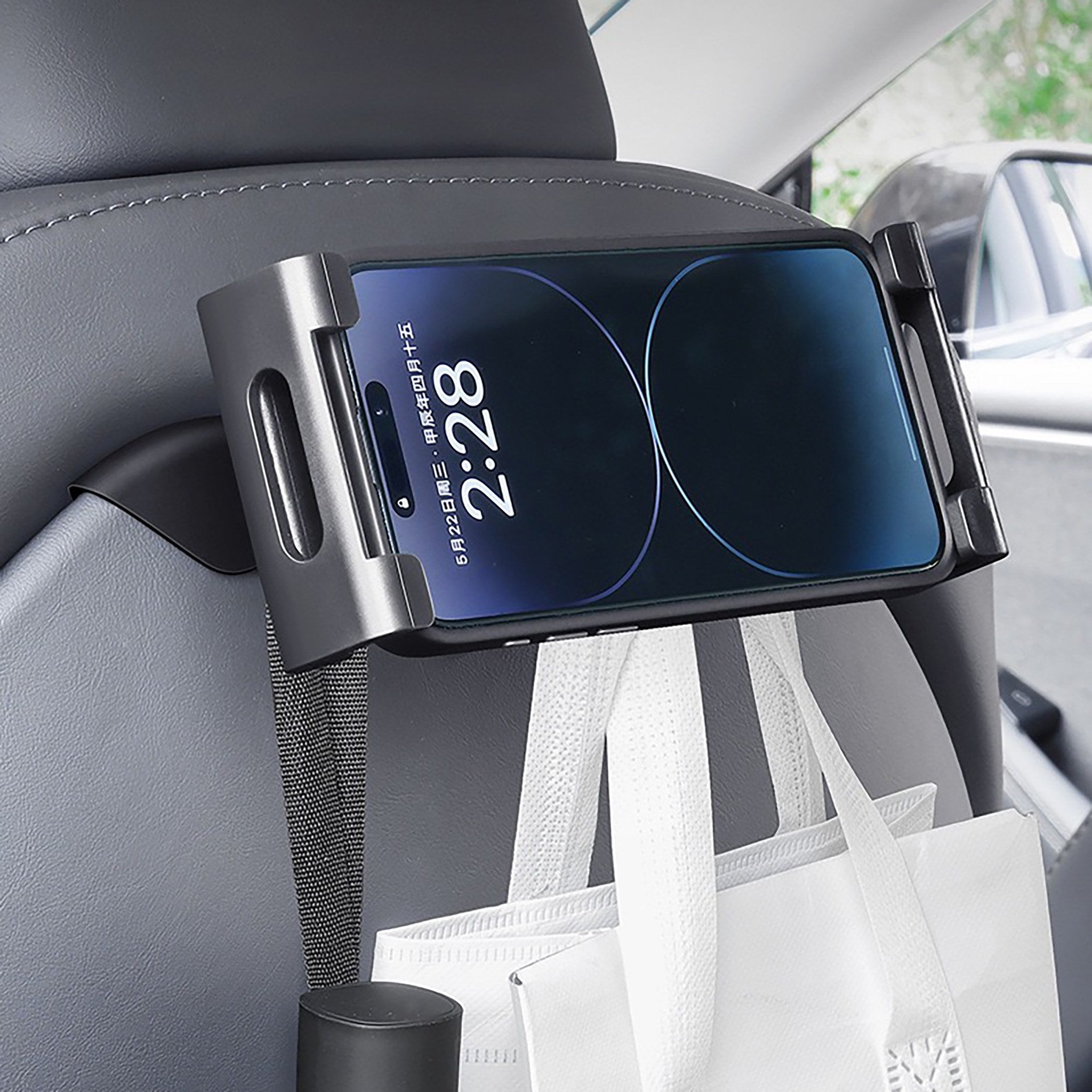 Universal Backseat Phone & iPad Holder Mount with Multi-Purpose Hooks for Tesla Model S/3/X/Y - Perfect for Road Trips, Family Travel & In-Car Entertainment