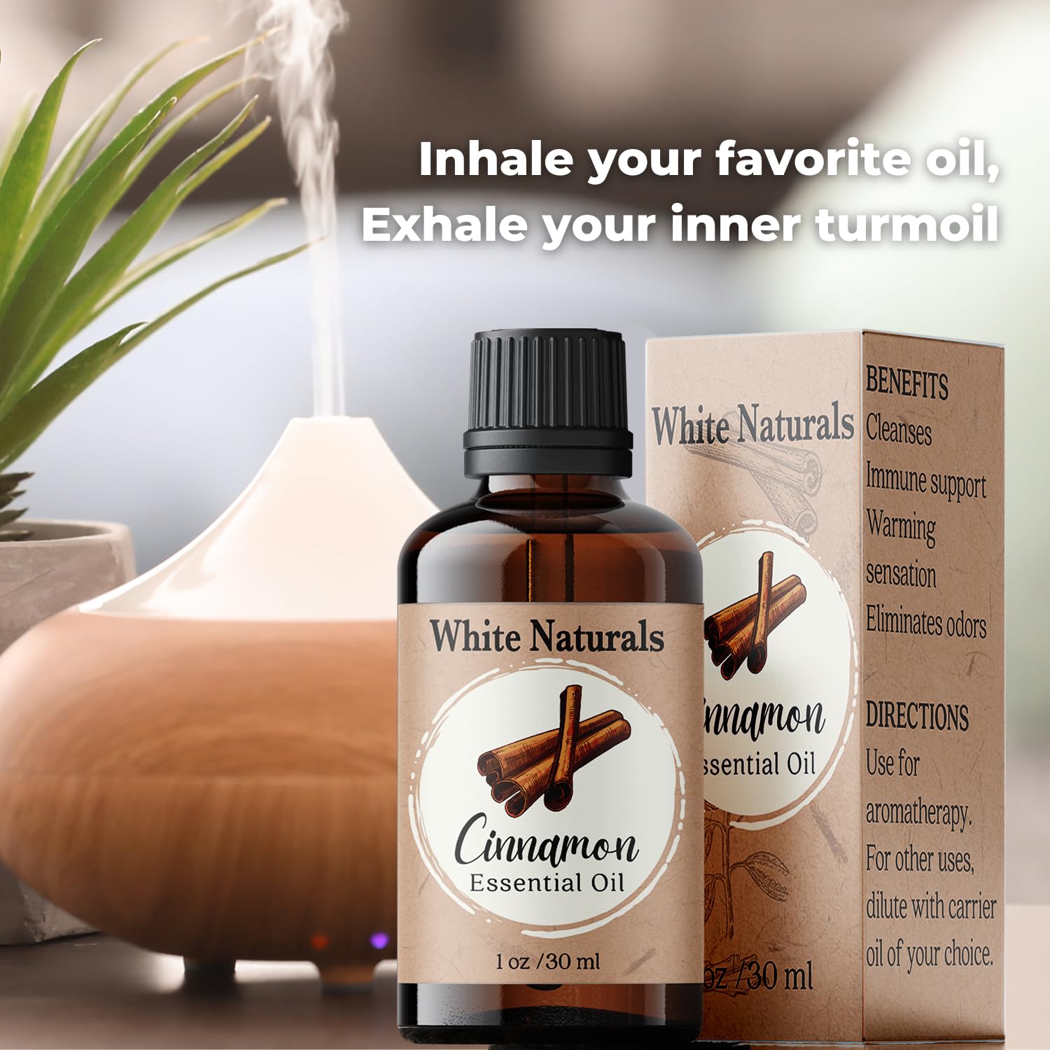 100% Pure Organic Cinnamon Essential Oil for Aromatherapy - Steam Distilled Therapeutic Grade Oil for Diffusers, Humidifiers, DIY Soap & Candle Making - Promotes Relaxation, Hair & Skin Care - Perfect for Spa, Massage, Home Fragrance & Stress Relief
