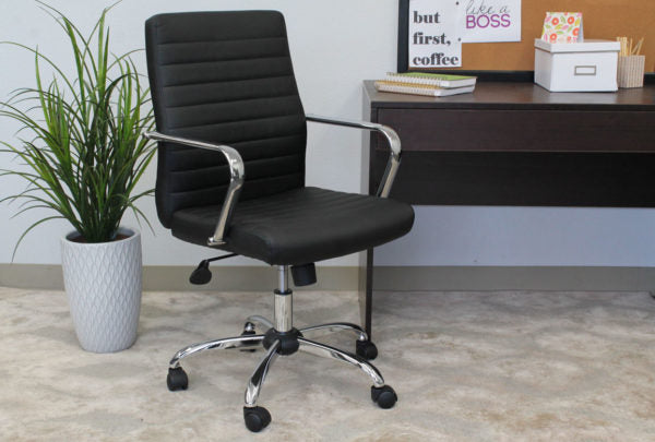 Boss Retro Task Chair with Chrome Fixed Arms B436C - Ergonomic Office Chair for Home & Work - Perfect for Long Hours at Desk, Computer Work & Study
