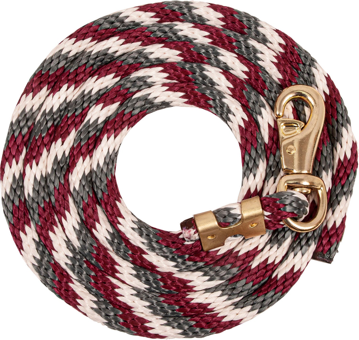 9 Foot Burgundy, Grey and Cream Bull Snap Lead Rope - Durable Horse Training Equipment for Ranch, Trail Riding & Livestock Handling