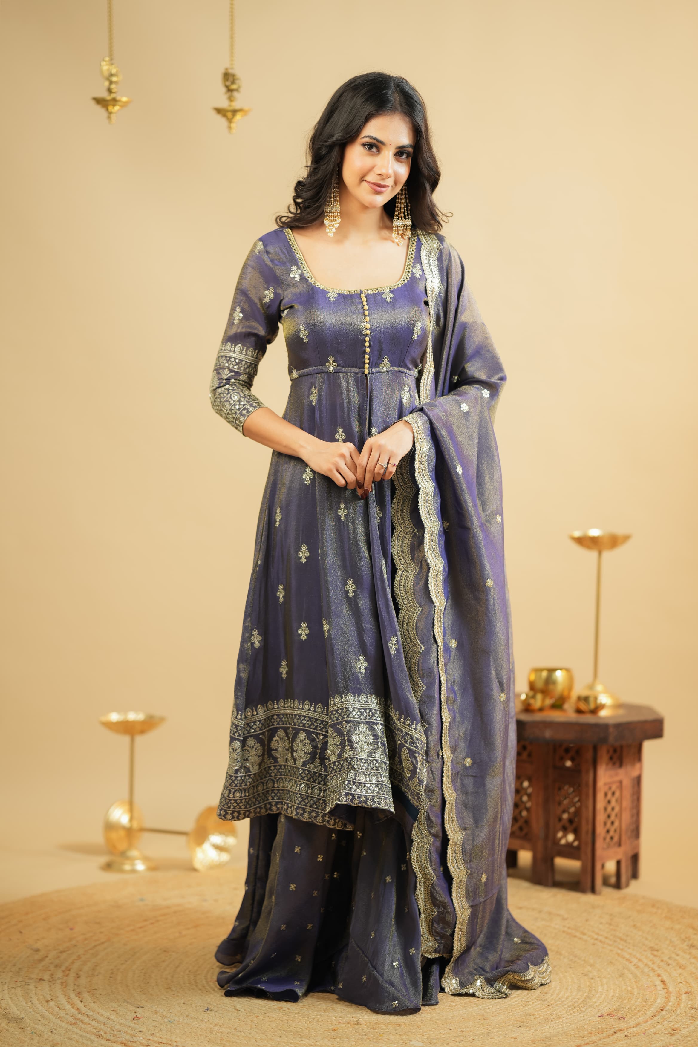 Premium Swastik Embroidered Anarkali Dress with Skirt Set - Elegant Indian Ethnic Wear for Festivals, Weddings & Special Occasions