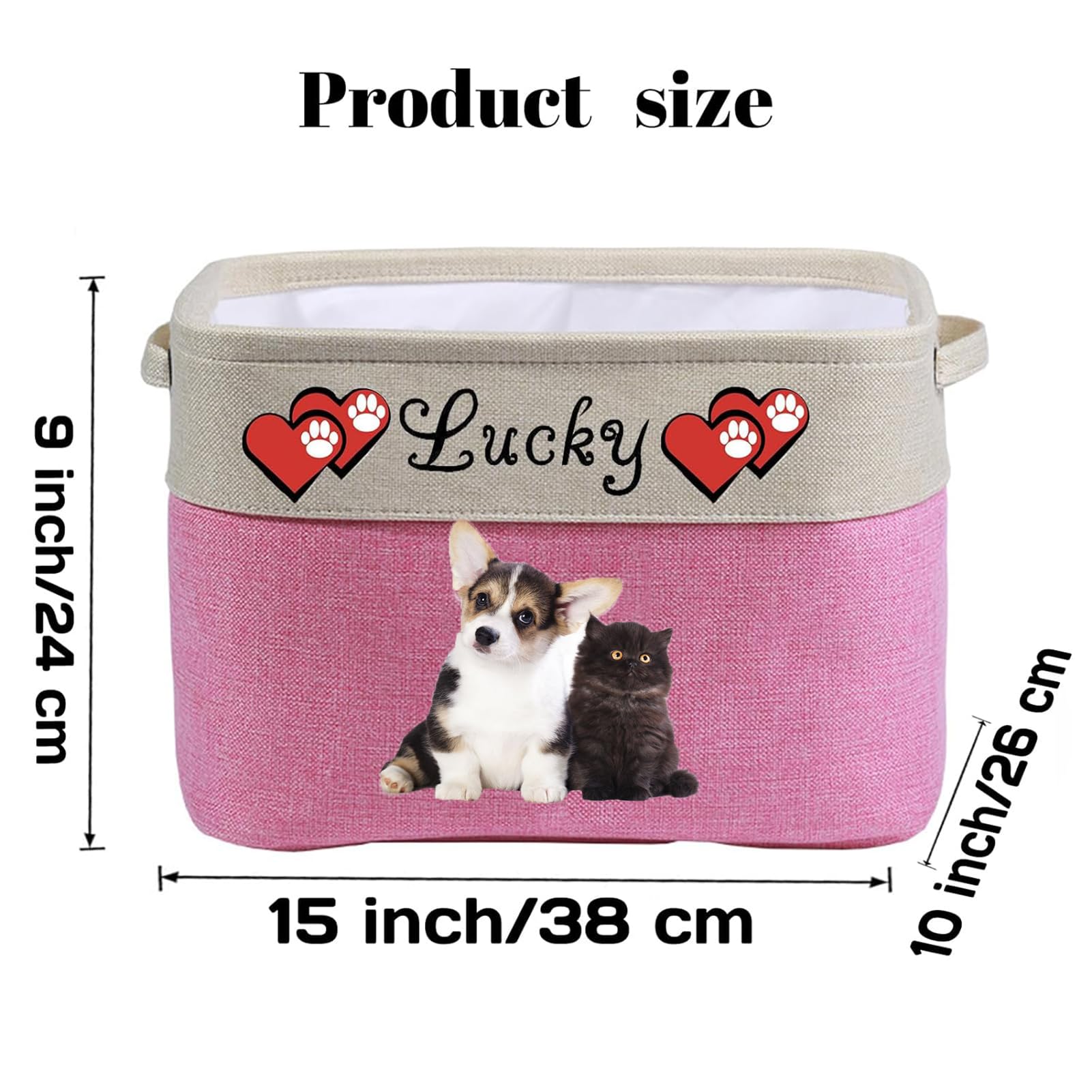 **Custom Personalized Dog Toy Basket with Pet's Picture & Name - Foldable Collapsible Pet Toy Storage Bin, Sturdy Dog Toy Organizer for Dog Clothes & Accessories (Pink) - Perfect for Home, Travel & Gifts**