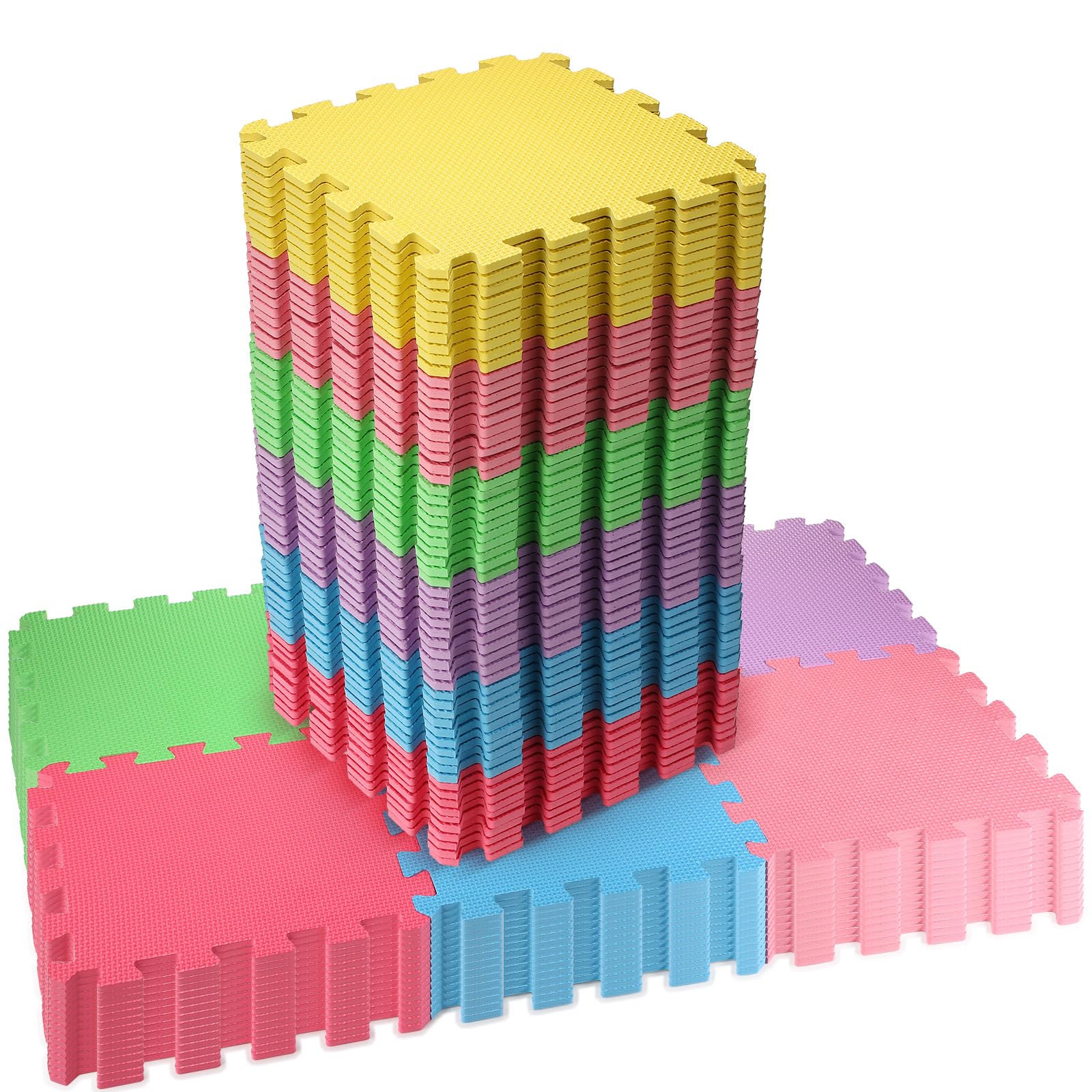 90-Piece Colorful EVA Foam Interlocking Play Mat for Kids - 12 Inch Puzzle Floor Tiles with Borders for Playroom, Nursery & Kindergarten - Safe Crawling & Exercise Mat for Babies & Toddlers - Perfect for Daycare, Home Play Areas & Learning Spaces