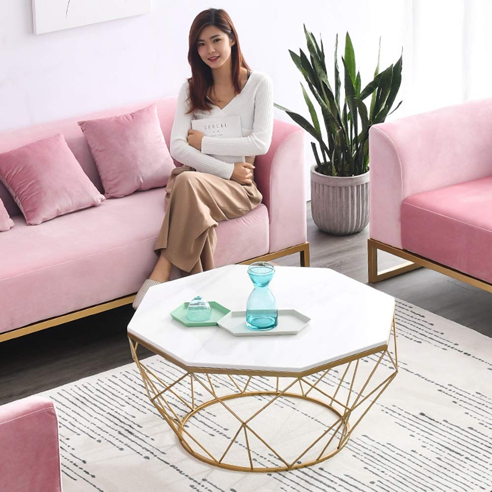 Modern Marble Coffee Table with Metal Legs - 22