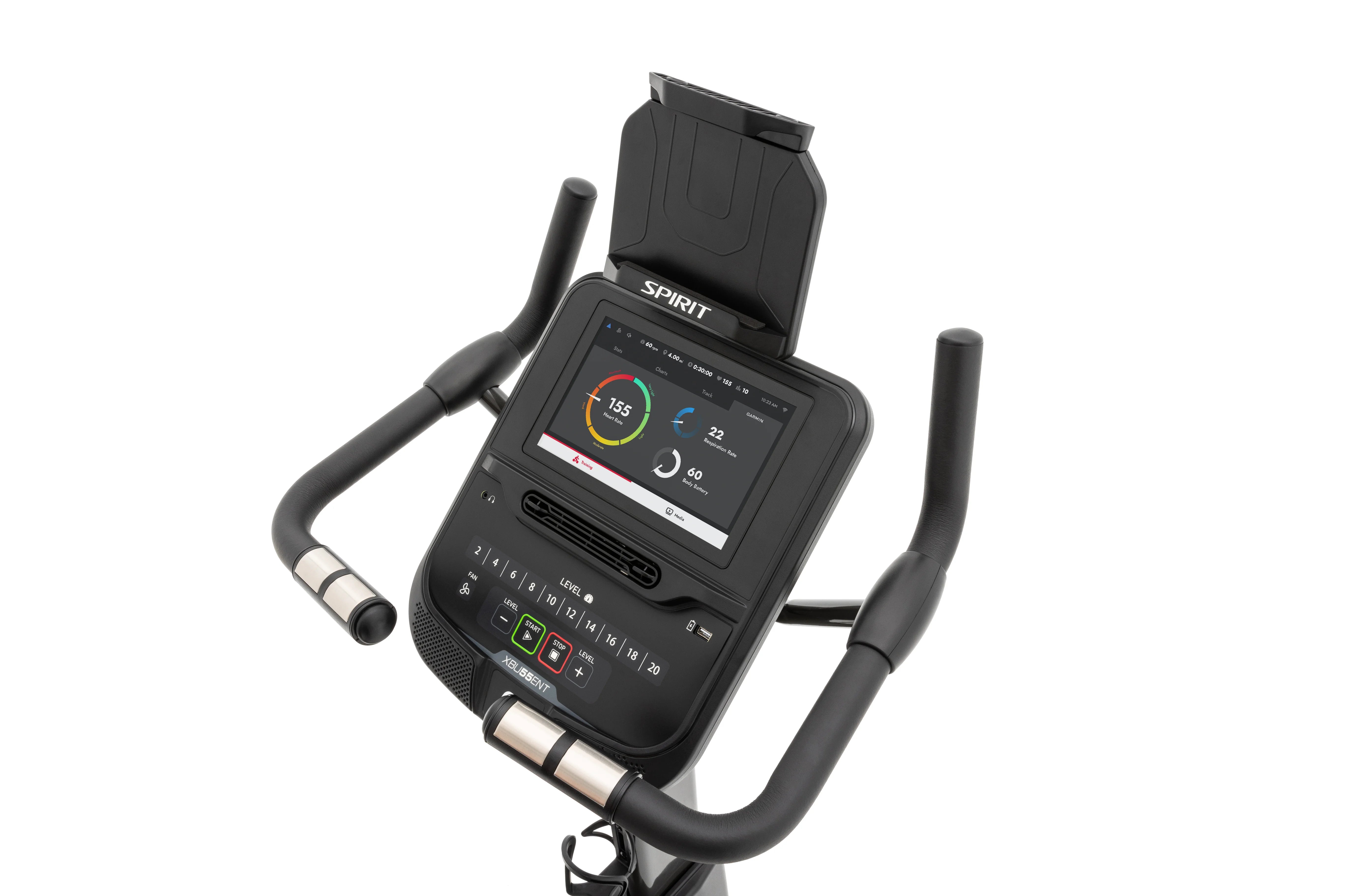 Spirit XBU55ENT Upright Exercise Bike with Entertainment Features - Home Gym Equipment for Cardio Workouts & Indoor Cycling Training - Perfect for Small Spaces & Apartment Fitness