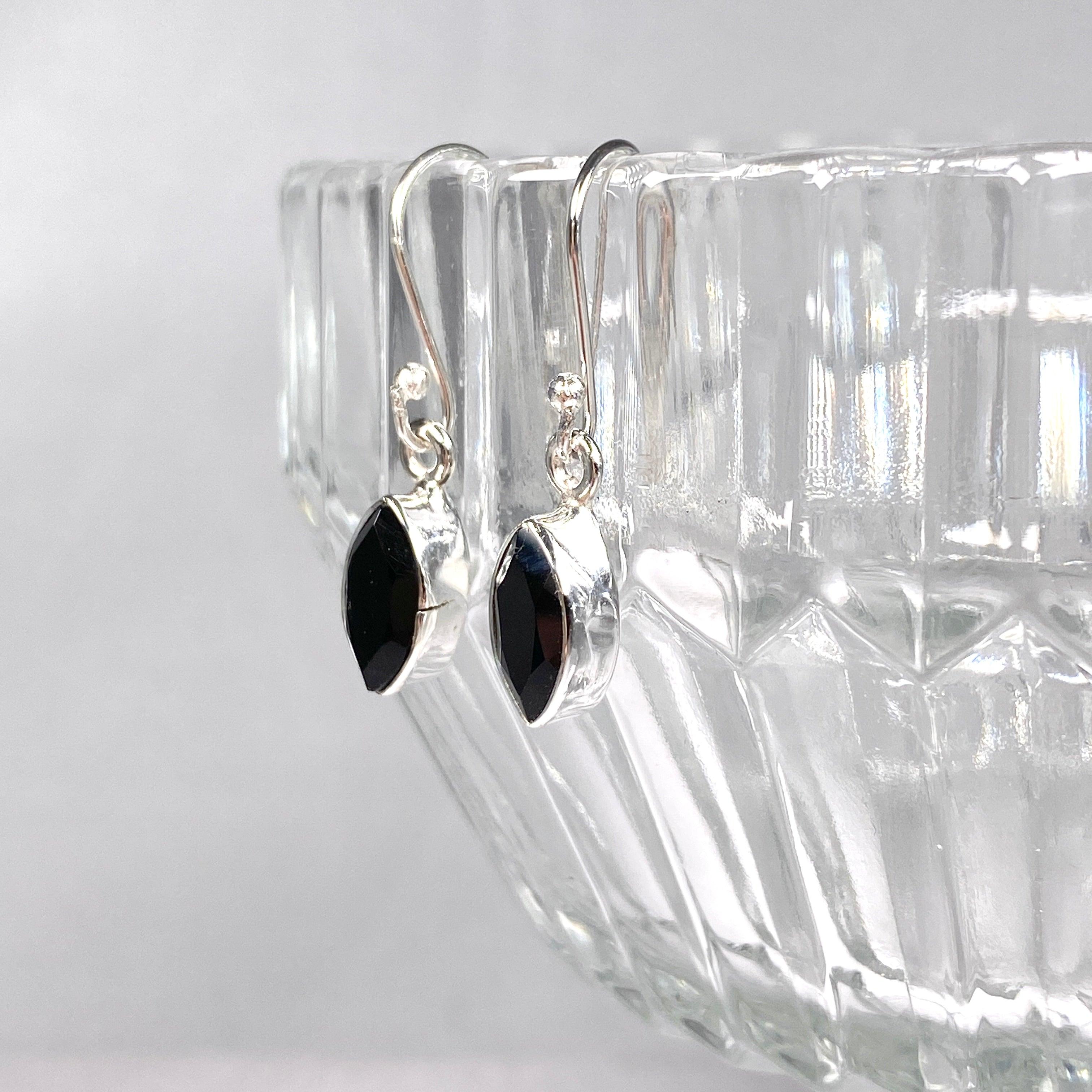 Black Onyx Petite Marquise Faceted Earrings R2363 BOM - Elegant Dangle Earrings for Women, Perfect for Parties, Weddings & Evening Events